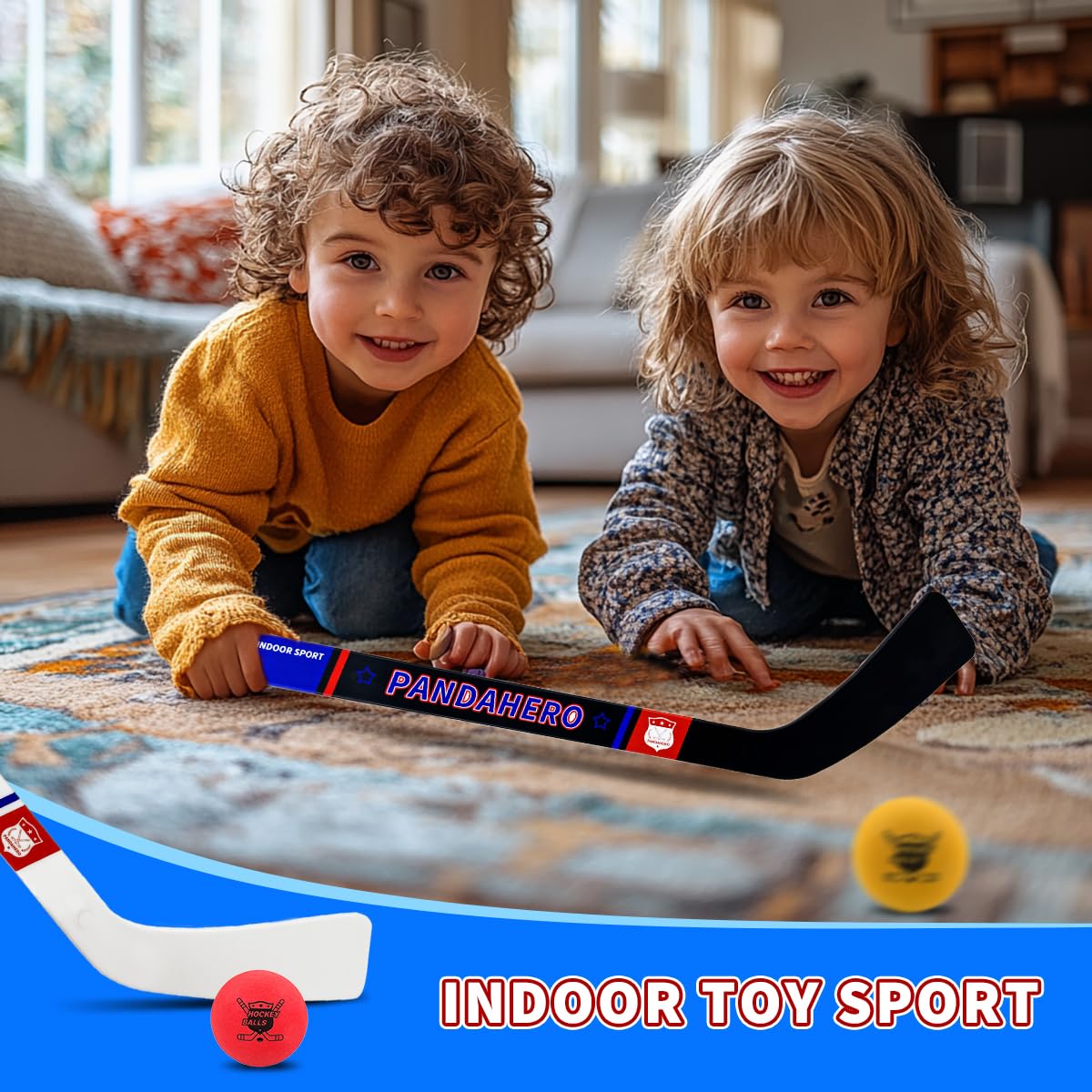 Pandahero Mini Knee Hockey Sticks Set for Kids – Kids Toys Gifts for Toddler Boys & Girls – Indoor Mini Hockey Kit with 4 Sticks, 6 Foam Balls & 6 Pucks