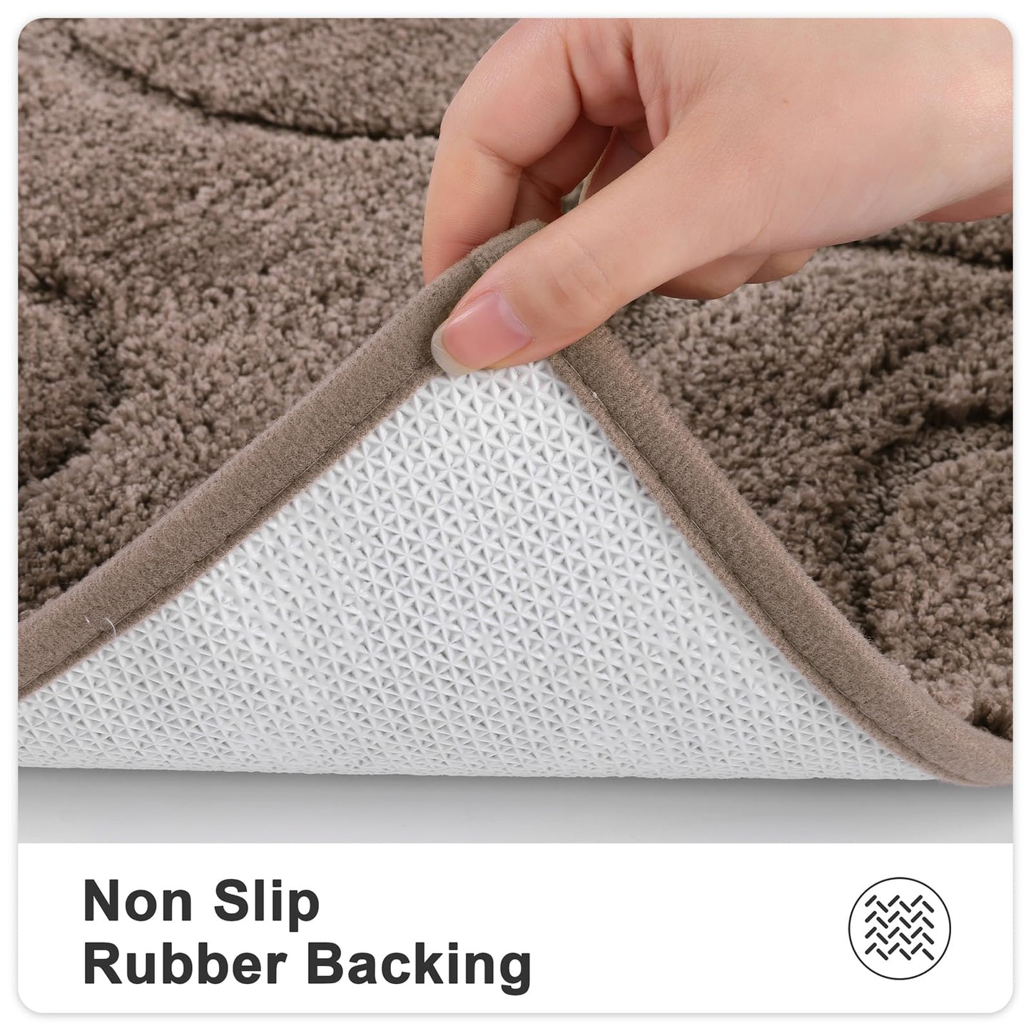 HEBE Microfiber Bath Mat Set 3 Piece, Ultra Absorbent Bathroom Mat, Non-Slip Plush Shaggy Bathroom Rug, Machine Washable Bath Mats for Bathroom Floor, Tub and Shower, Brown