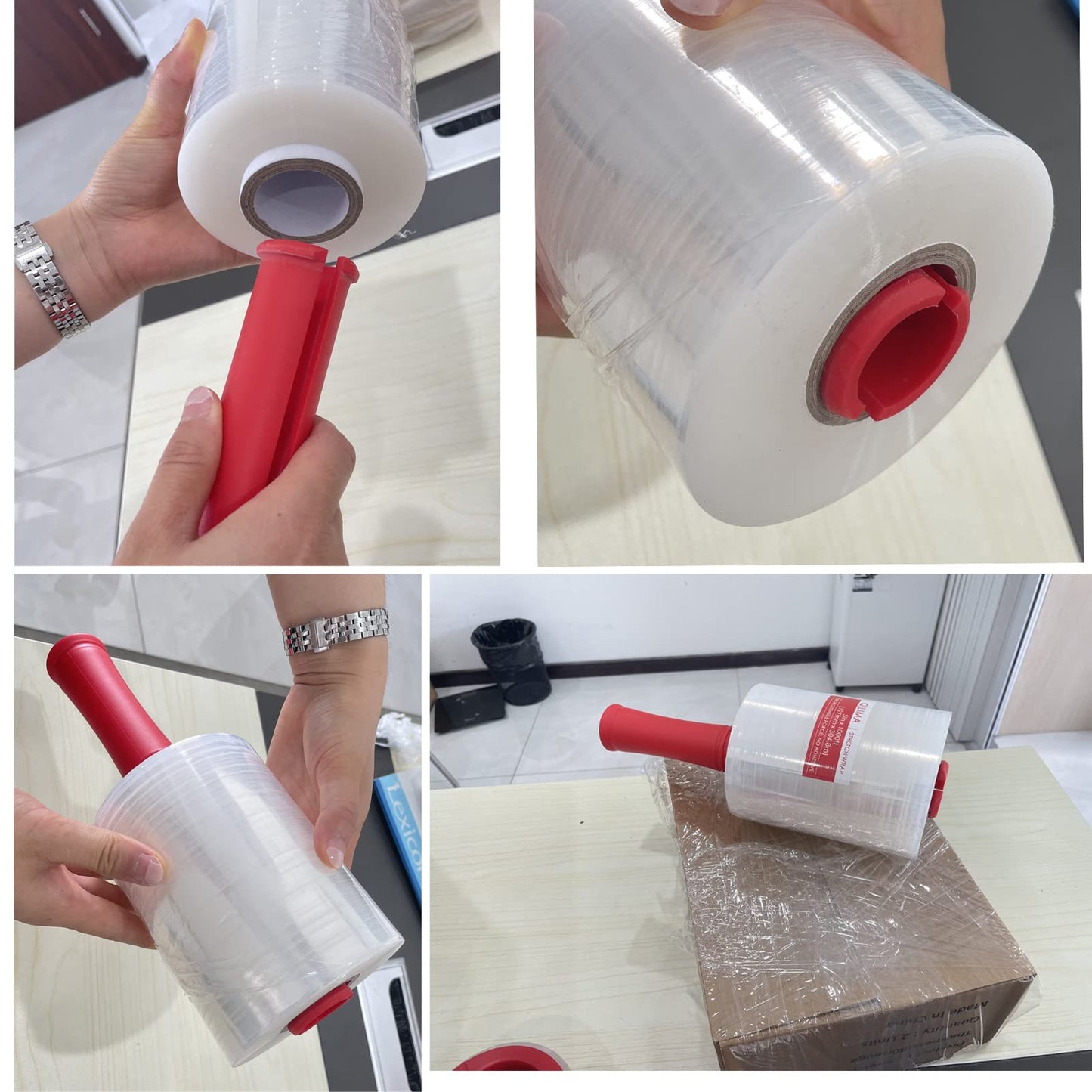 QILIMA Mini Clear Industrial Stretch Wrap Film - 80 Gauge Heavy-Duty Plastic Wrap for Moving, Palletizing & Storage | 5" x 1000ft 4-Pack with Handle | Self-Adhering Shrink Wrap