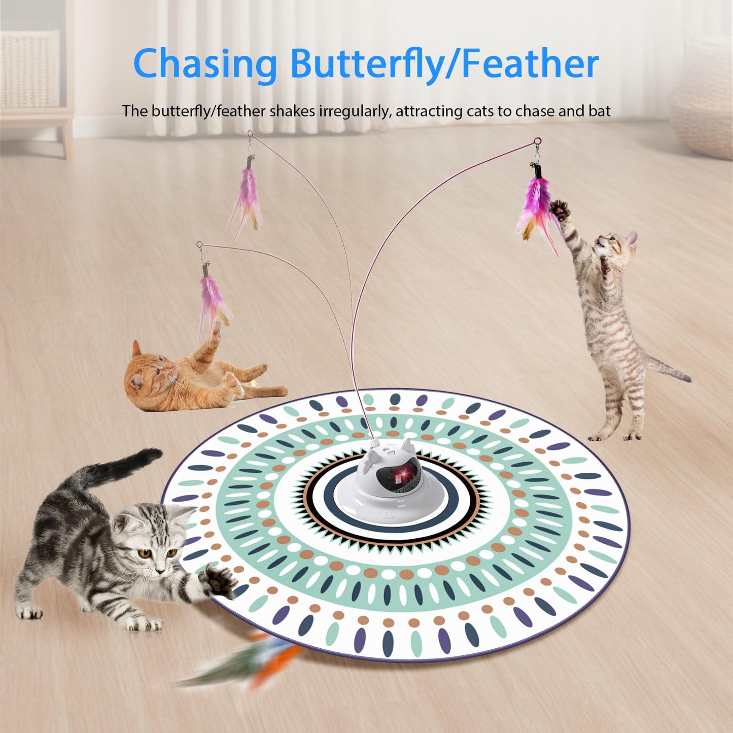 Breeffora Automatic Interactive Cat Toy, Cat Laser Pointer Toy with Random Trajectory, Hide and Seek Moving Feather, Rechargeable Electronic Teaser Wand for Bored Indoor Cats