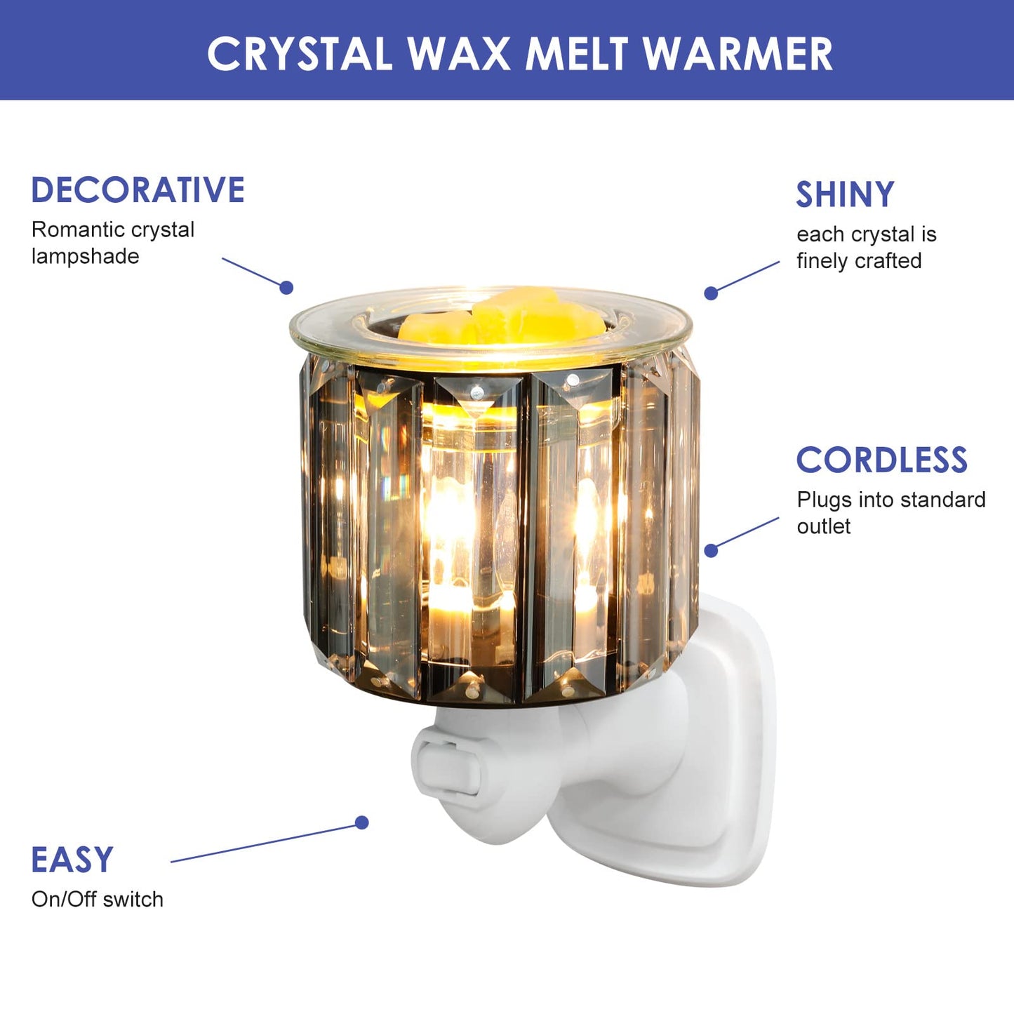 DRQ Plug in Wax Warmer- Ironwork Crystal Pluggable Fragrance Warmer for Warming Scented Candles or Wax Melts,Electric Oil Burner Wax Melt for Home, Kitchen, Living Room, Bedroom, SPA