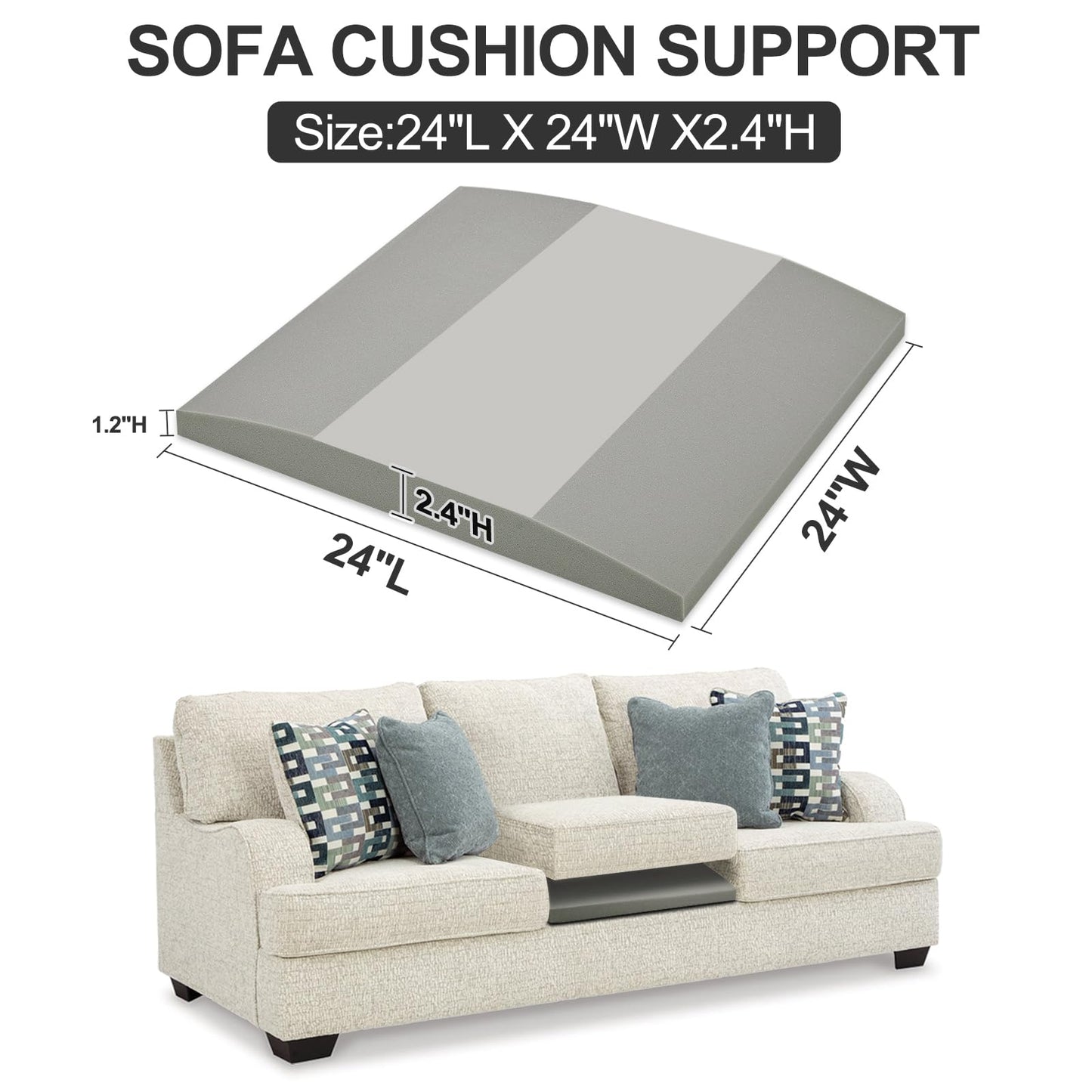 HAVARGO Couch Cushion Support High Density Foam 24X24X2.4 Inches Sofa Couch Supports for Sagging Cushions Light Grey 3Pc