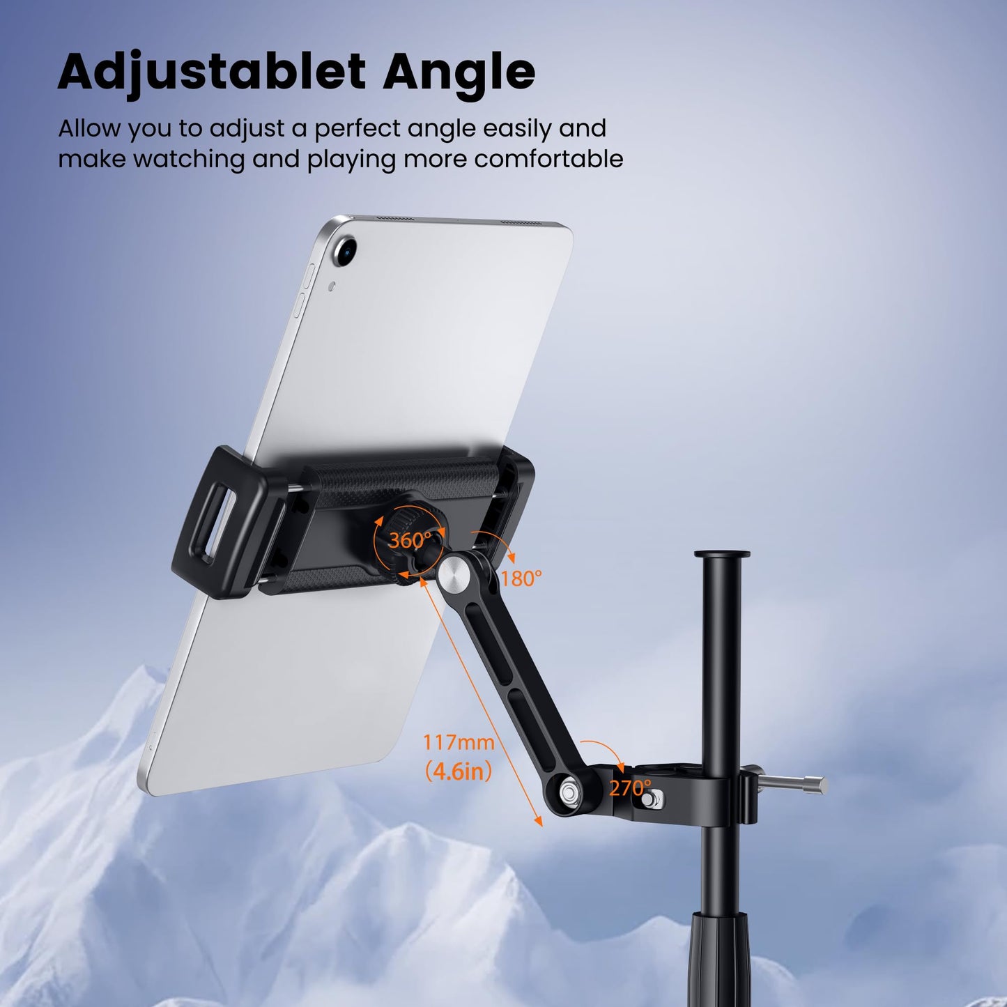 CreaDream Tablet Holder for Microphone Stand, Aluminum Mic Music Stand Holder Mount for Phone and iPad, Tablet Holder Compatible with Devices from 4.7 to 13 inch Tablets & Smartphones (Black)