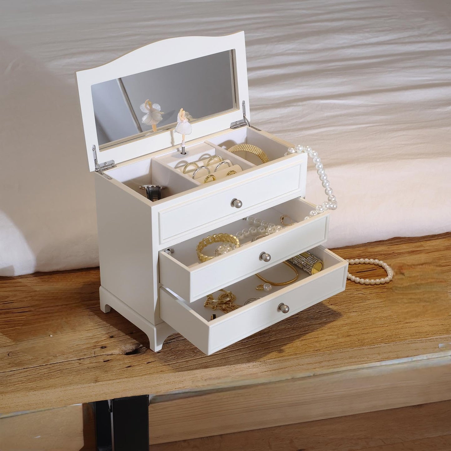 Jozen Gift White Ballerina Musical Jewelry Box with Mirror for Girls and Women,Jewelry Storage Box, for Birthday,Valentine's Day and All Holidays,Great Gift for Daughter, Wife