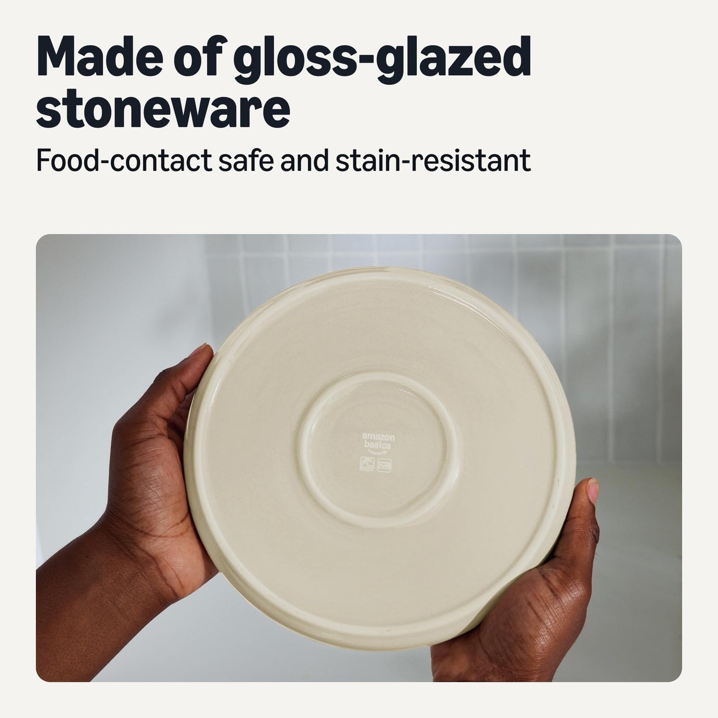 Amazon Basics Glazed Stoneware Dinnerware, 12-Piece Set, 4 Full Place Settings, Dishwasher-Safe, Ivory