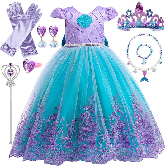 Mermaid Princess Costumes for Girls, Princess Dress Up with Accessories for Birthday Party Halloween Carnival Cosplay (110)