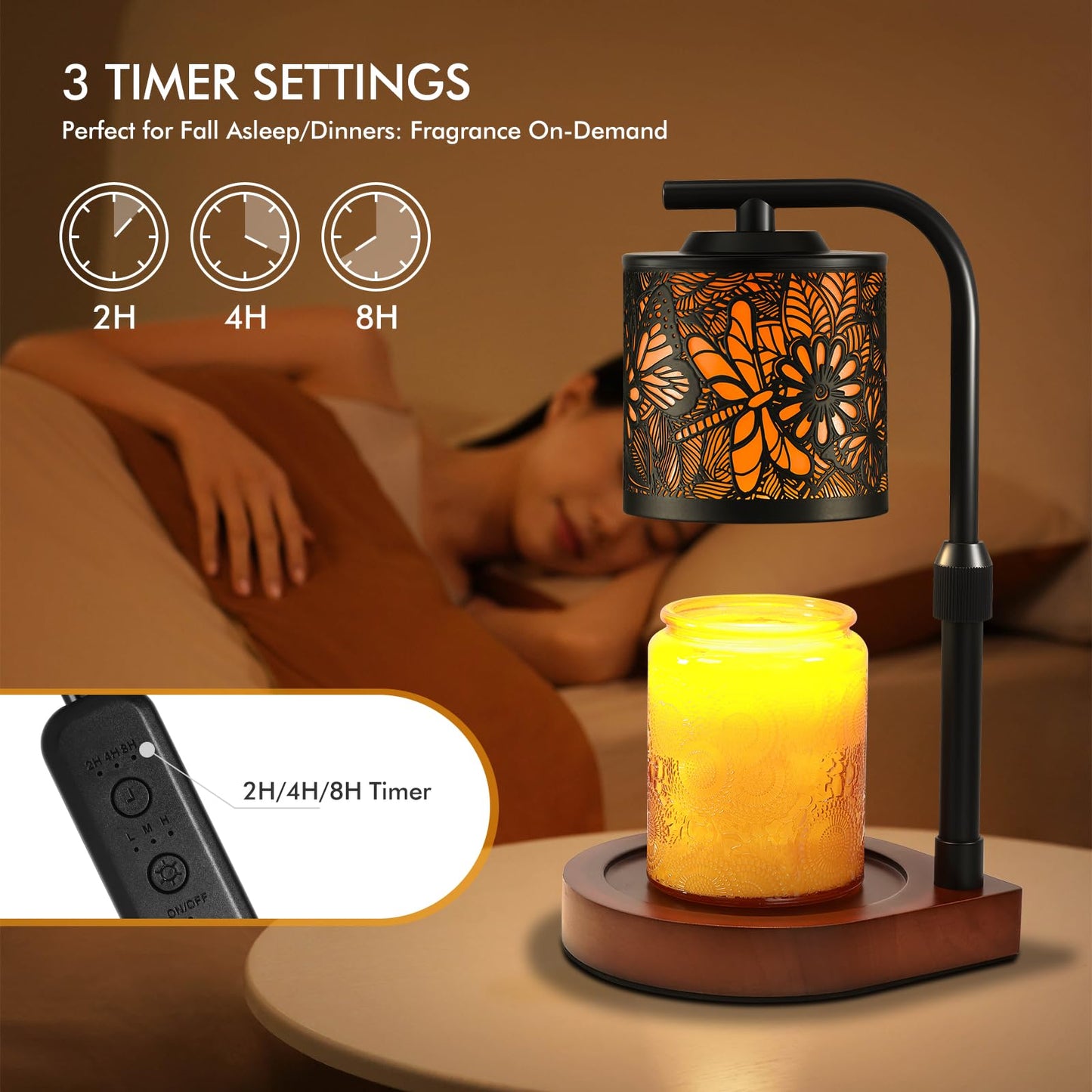 Candle Wax Warmer Timer Dimmer- Electric Wax Melt Warmer with Adjustable Height for Scented Candles, Home Décor Fragrance and House Warming Birthday Gifts for Women Mom