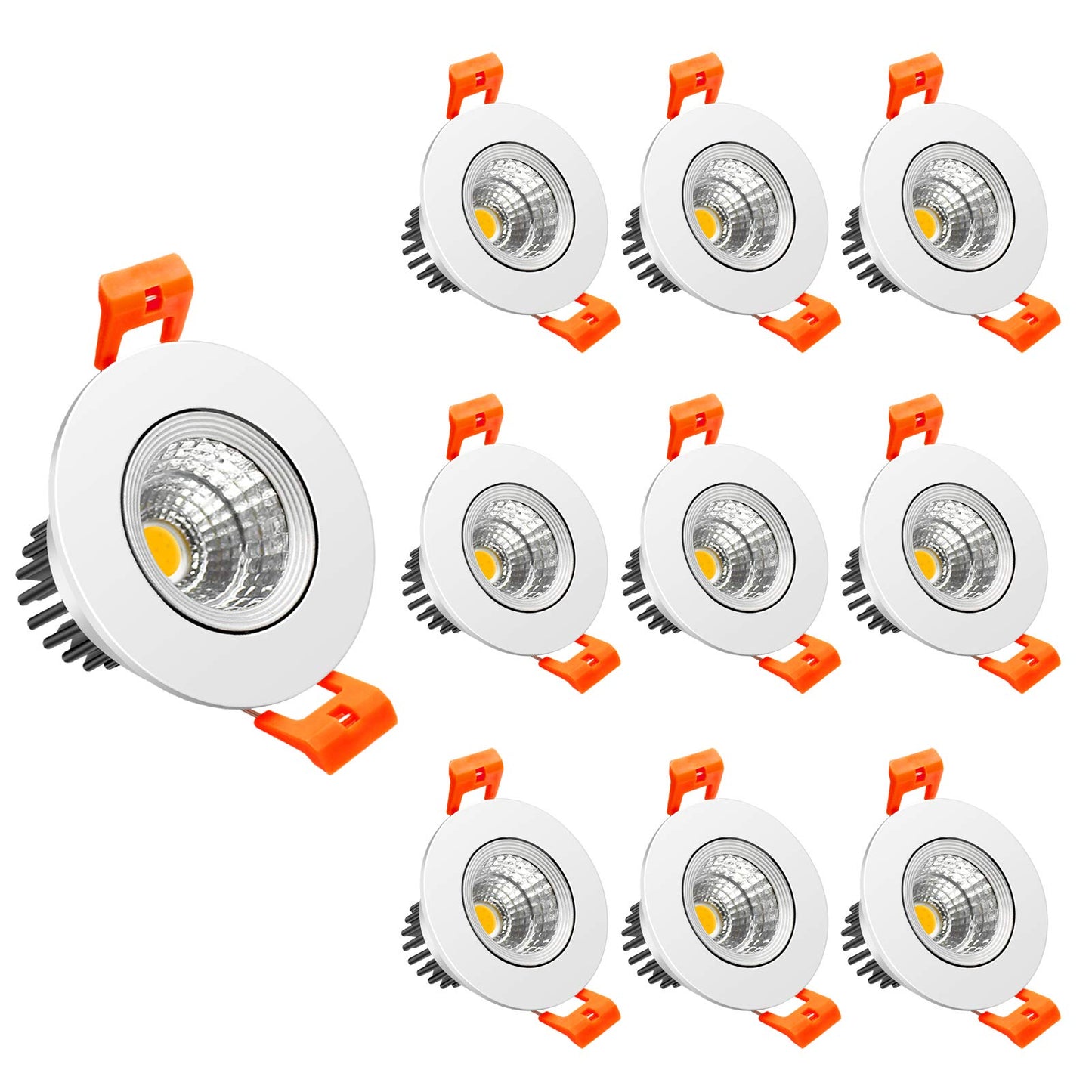 LightingWill 10-Pack 3W CRI80 LED Downlight Dimmable 220LM Directional Recessed COB Ceiling Light Cut-out 2in(51mm) 60 Beam Angle 3000K-3500K Warm White 25W Halogen Bulbs Equivalent