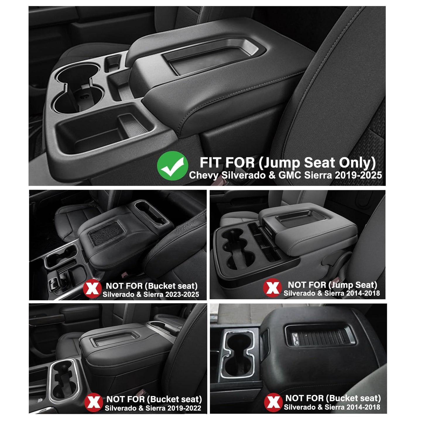 JKCOVER Center Console Hanging Organizer Box Compatible with 2019-2025 Chevy Silverado/GMC Sierra 1500 and 2020-2025 Chevrolet Silverado/Sierra 2500HD 3500HD Accessories(Split-Bench Folding Seat Only)