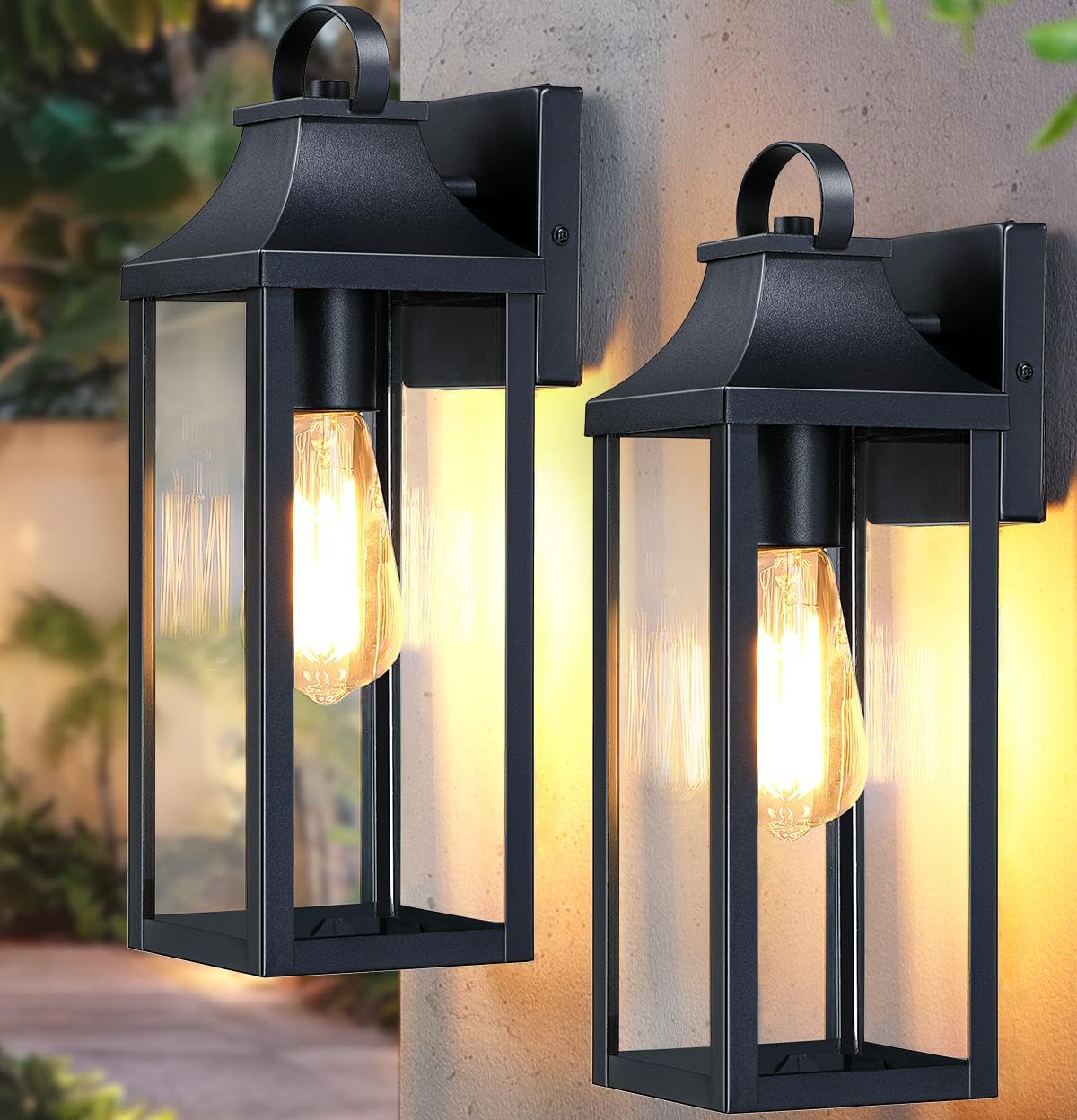 15.2'' Outdoor Light Fixtures Wall Mount 2 Pack, Black Exterior Wall Sconces Large Outside Lights for House, Waterproof Wall Lantern Black Wall Lamp Anti-Rust with Glass for Patio, Porch, Garage