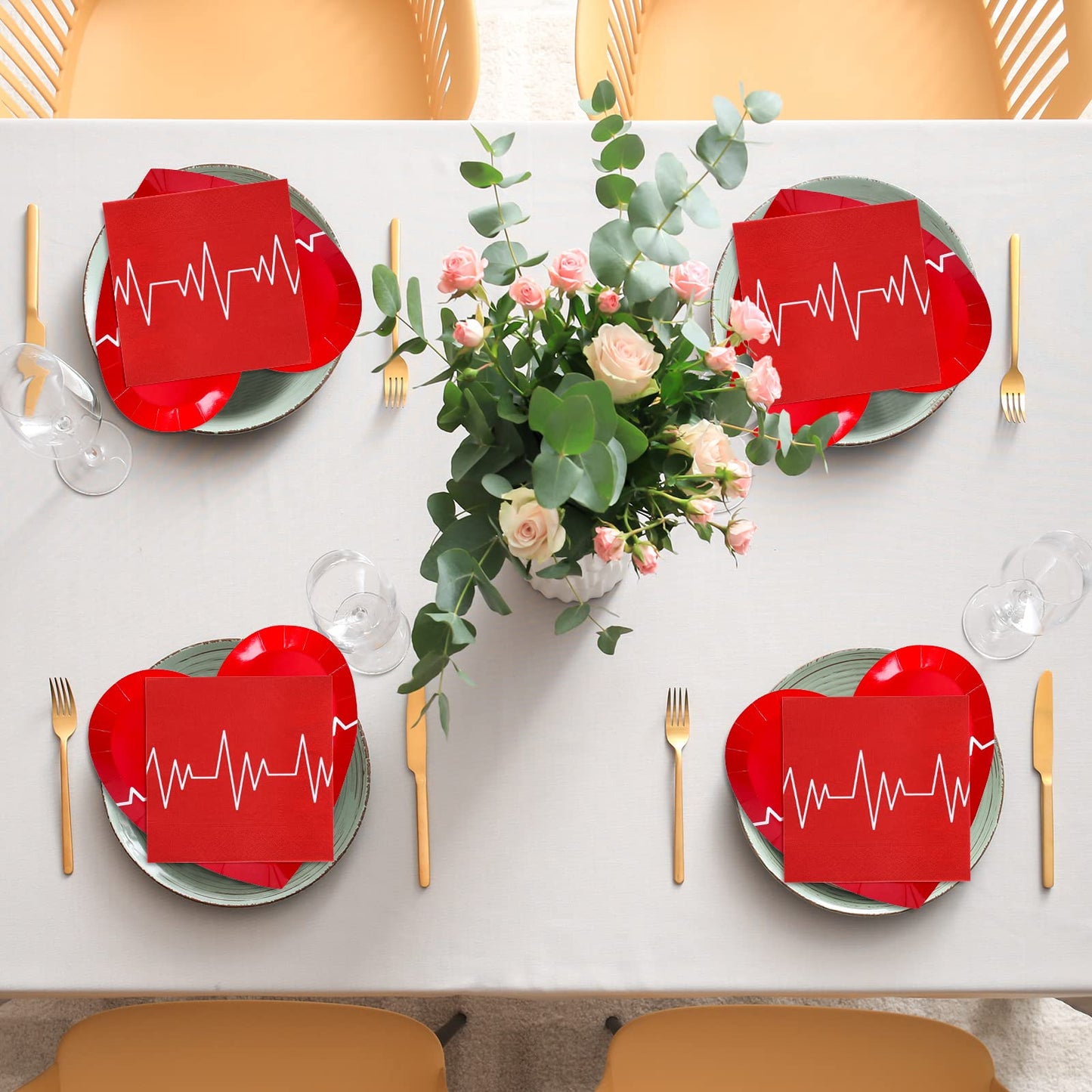 Whaline 80Pcs 2025 Nurse Graduation Tableware Set Red Heart Rate Prints Disposable Dinnerware Set 40Pcs Heart Shape Paper Plates 40Pcs Lunch Napkins for Doctor Nurse Graduation Party Supplies
