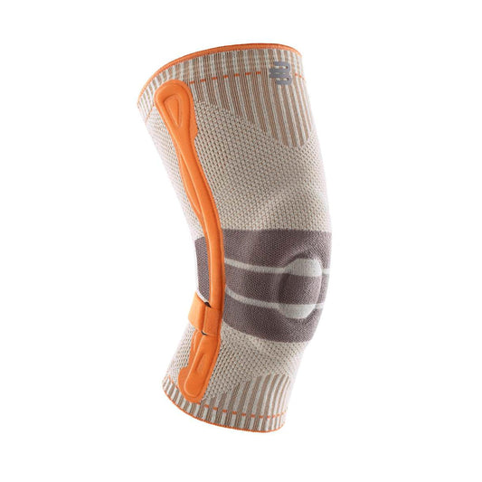 Bauerfeind - Merino Outdoor Knee Brace - Stabilization and relief of the knee joint with adjustable strap for relief of the patellar tendon - Sandstone, Orange - Size 2, Small