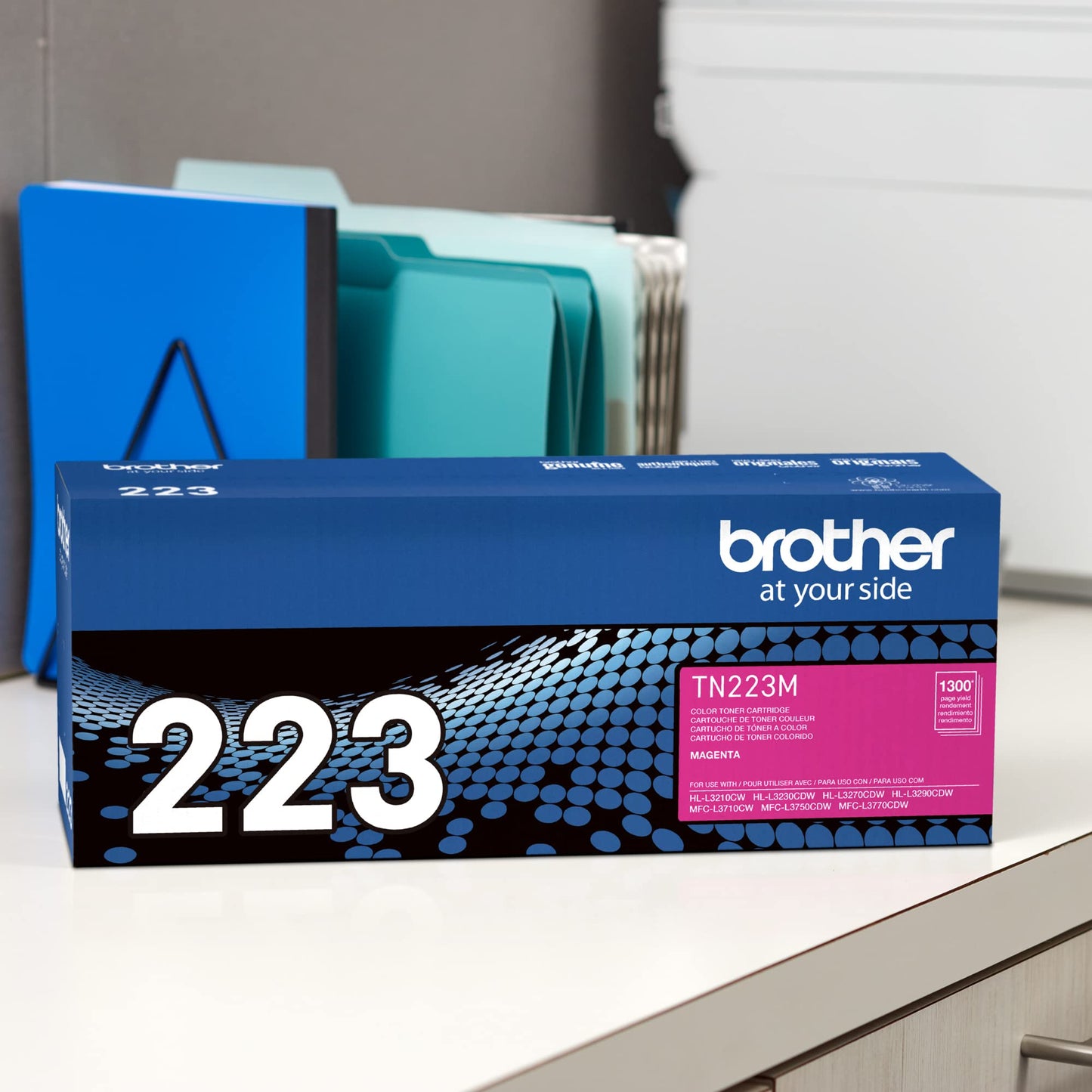 Brother original TN223M Standard Yield Magenta Toner Cartridge, original toner replacement cartridges, toner for Brother laser printers HL-L3210CW, HL-L3270CDW, MFC-L3710CW, MFC-L3750CDW, and more