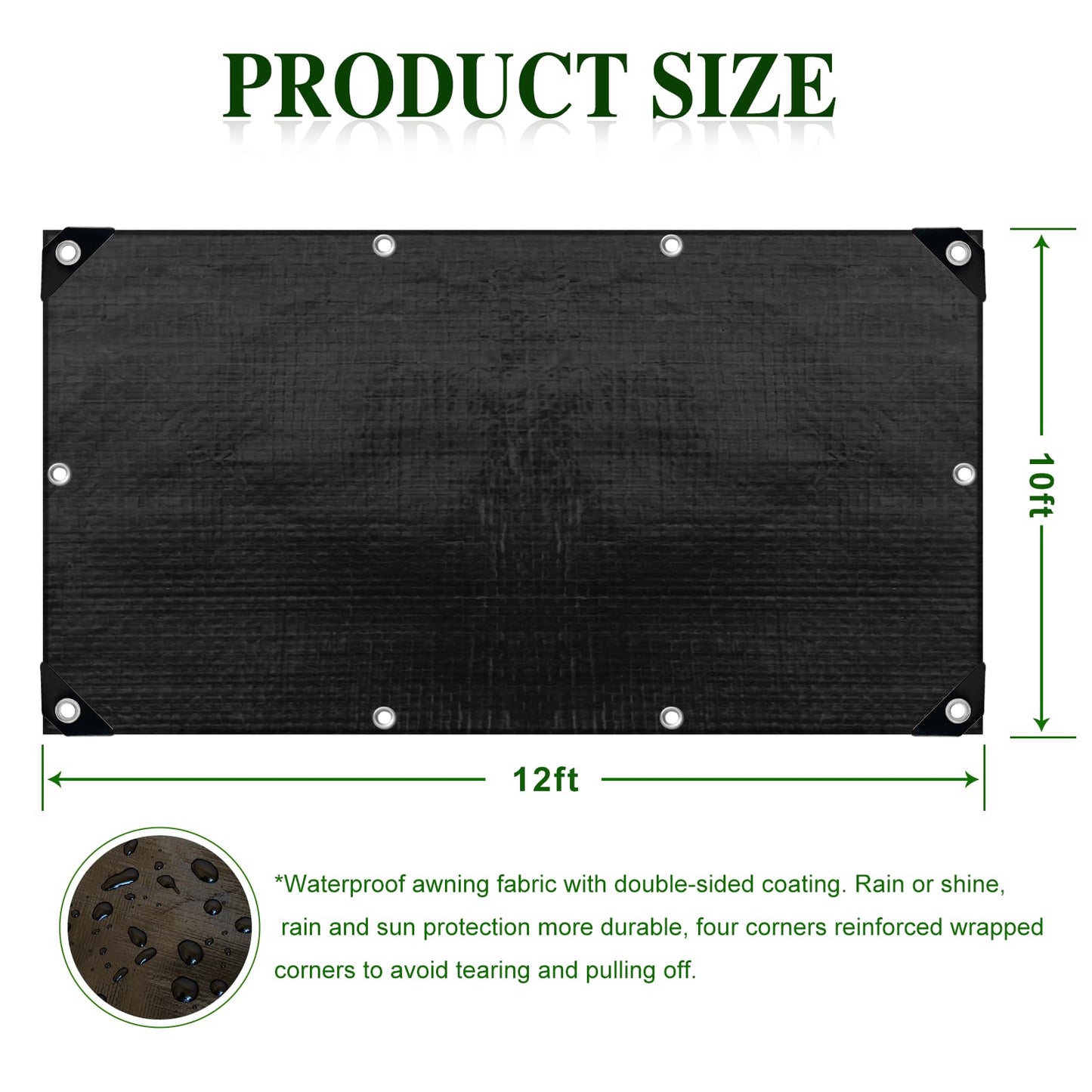 Black Tarps-180g/㎡ Heavy Duty Waterproof Tarpaulin,Lightweight,Durable,Waterproof, Outdoor Waterproof Tarps for Camping Pool,Cars,Garden(10×12FT)