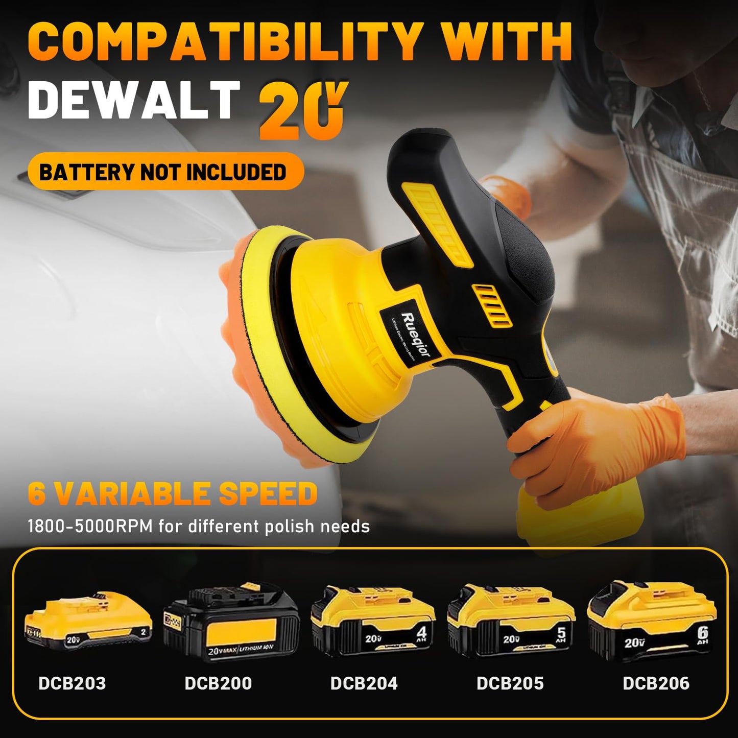 Cordless Car Buffer Polisher for Dewalt 20V Battery, 6 Variable Speed Car Buffer Polisher, Up to 5500RPM, Polishers Buffers for Car Detailing/Polishing/Waxing(Battery Not Included)