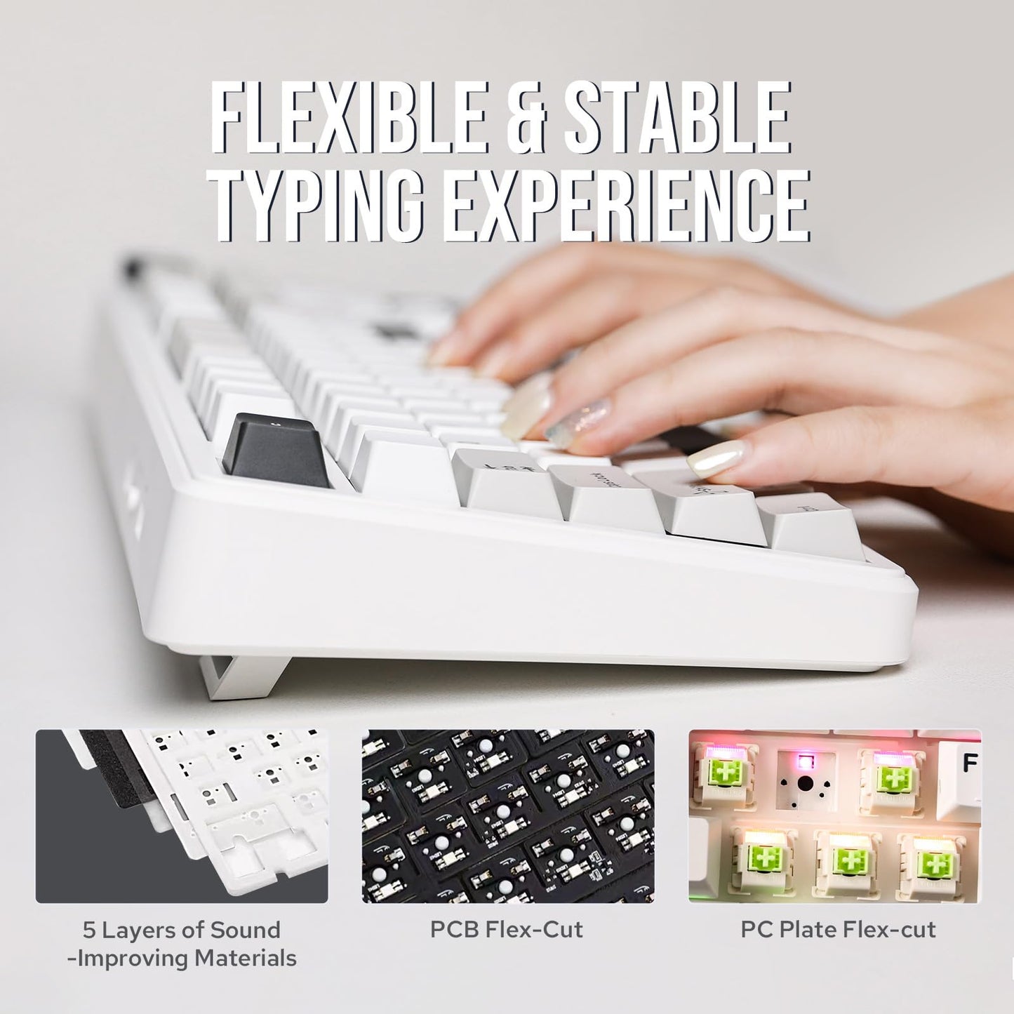 EPOMAKER x Aula F99 Wireless Mechanical Keyboard, Hot Swappable Gasket Custom Gaming Keyboard with Five-Layer Padding, Bluetooth/2.4GHz/USB-C, 8000mAh Battery (White Grey, Graywood V3 Switch)