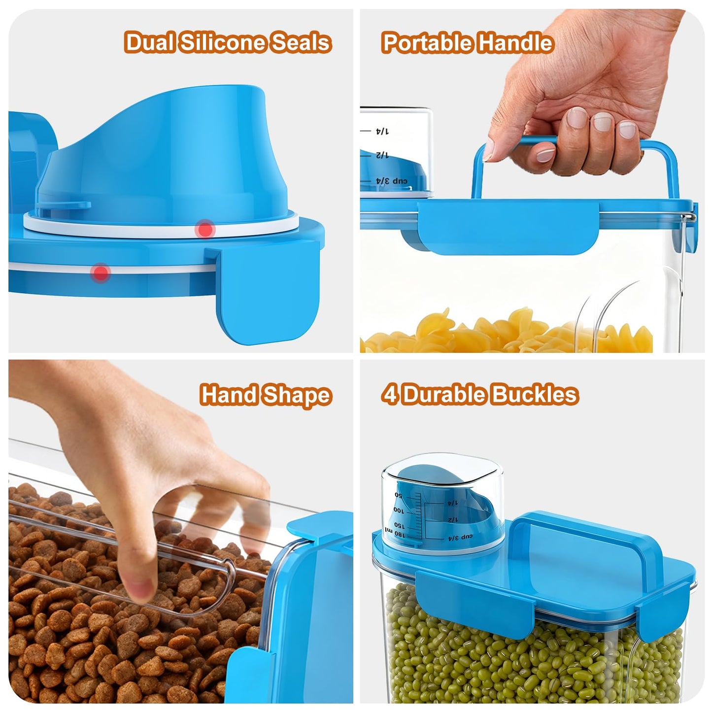 Uppetly Cat Food Storage Container, 5-7 lbs Dog Food Containers with Measuring Cup, Large Pouring Spout and Portable Handle, Pet Food Dispenser Dry Food Bin for Dog, Cats and Birds Blue