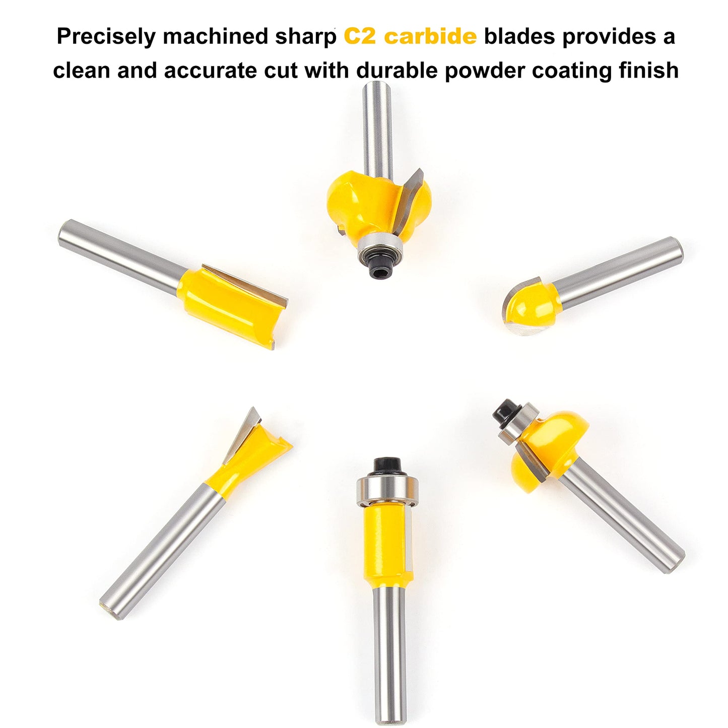 Flytuo 15 Pieces Router Bits Set 1/4 Inch Shank, Tungsten Carbide Router Bits, Woodworking Milling Cutter Tool Kit for Home Improvement and DIY
