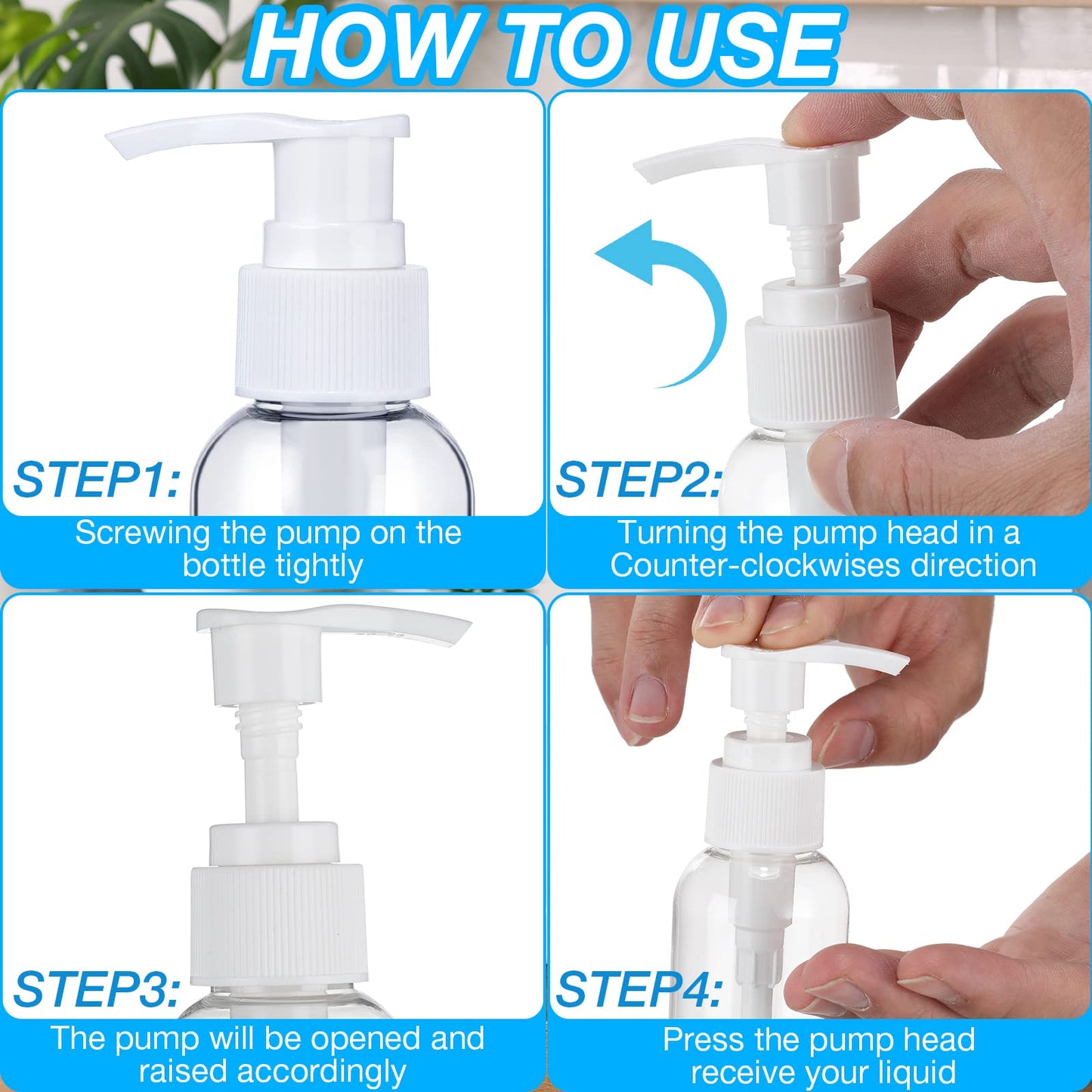 Nuenen 48 Pcs Refillable Empty Lotion Bottles 4oz/120ml Plastic Pump Bottles Conditioner Shampoo Dispenser Leak Proof Pump Container for Body Wash, Creams, Liquid Soap(Black and White)