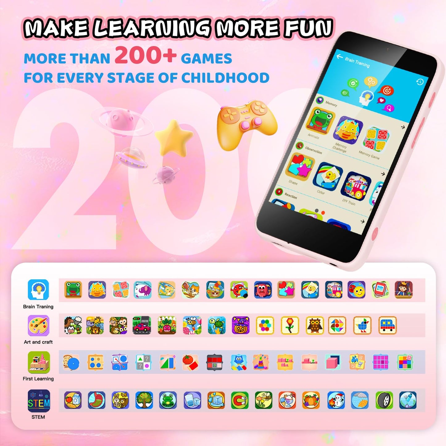 Ashfly Kids Phone,3.97" Touchscreen Toy Phone with Front Camera,8GB Kids Camera with Learning Games and Drawing,Birthday Christmas Toys Gifts for Ages 3 4 5 6 7 8 9 10 Children