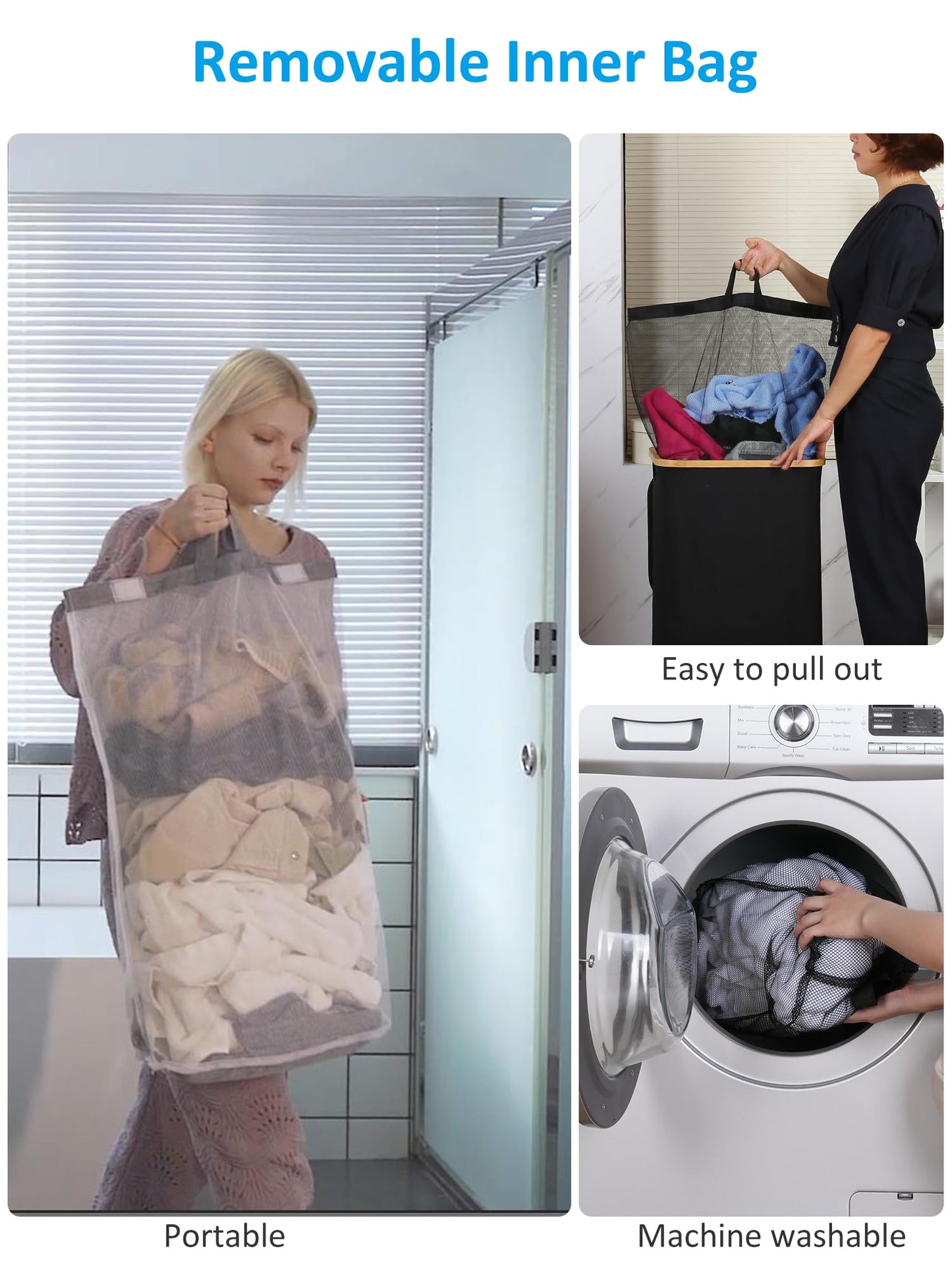 efluky Laundry Basket with Wheels, Tall Rolling Laundry Hamper with Lid and Removable Bag, Aesthetic Dirty Clothes Hamper on Wheels for Laundry Room, Bedroom, Dorm and Bathroom, 100L Black