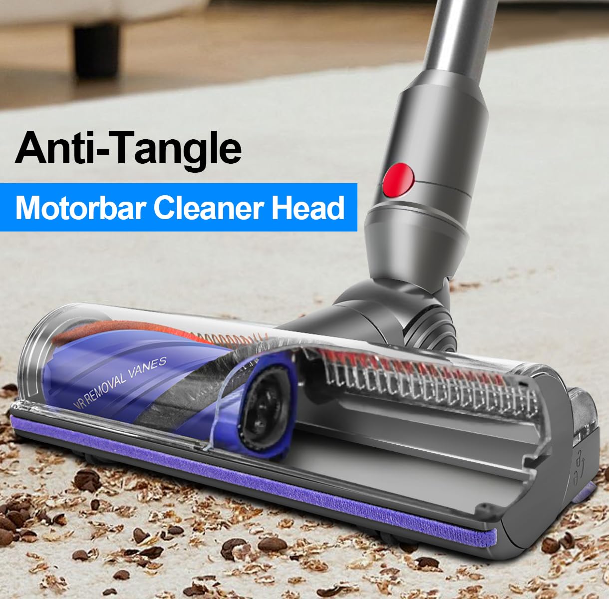 FUNTECK Anti-Tangle Motorbar Cleaner Head for Dyson V12 & V9 Motorbar, Motorized Vacuum Head for Carpets and Smooth Hard Floors, Ideal for Pet Owners