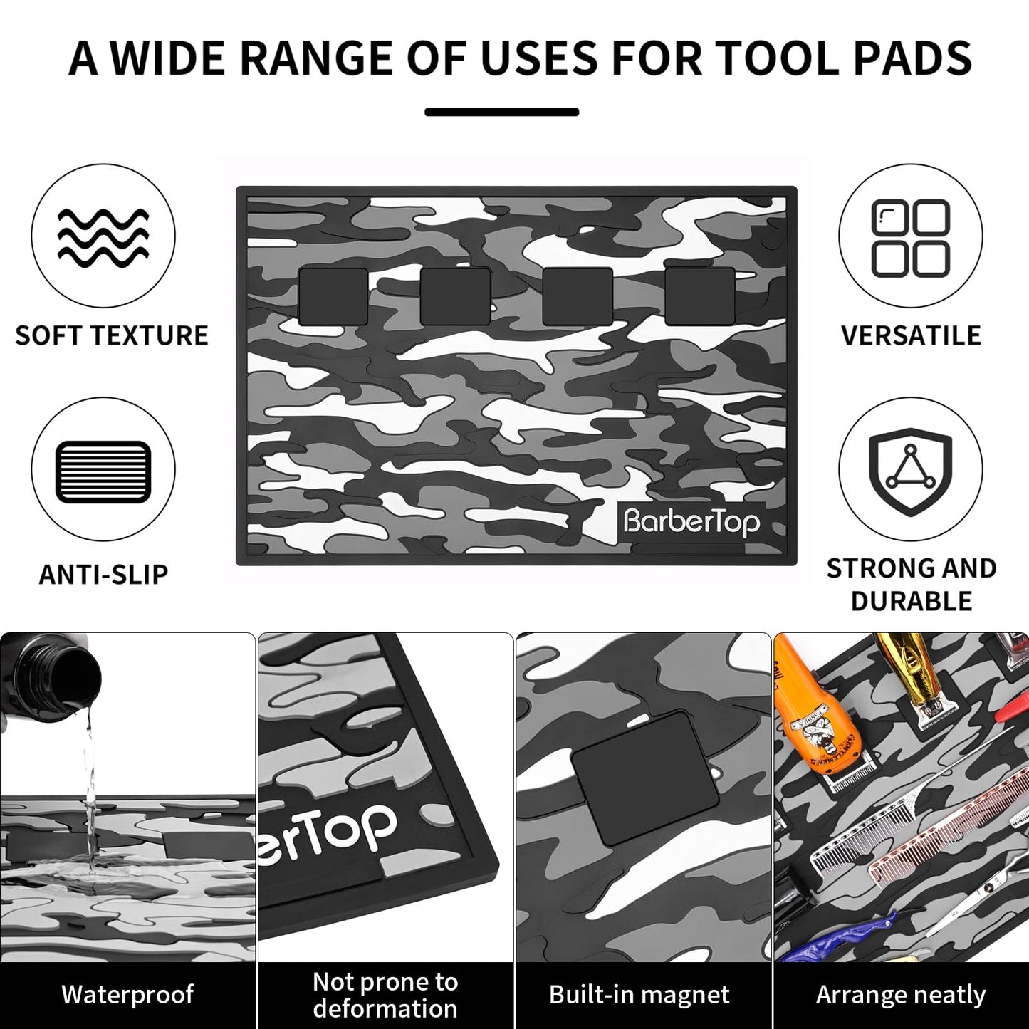 Barber Magnetic Mats,Anti-slip Flexible Rubber Scissors Salon Mat,11.8Wx17.7L Tools Countertop Silicone Heat Resistant Styling Tools Magnetic Organizer Mat Magnetic Hair Clippers Mat (Black)