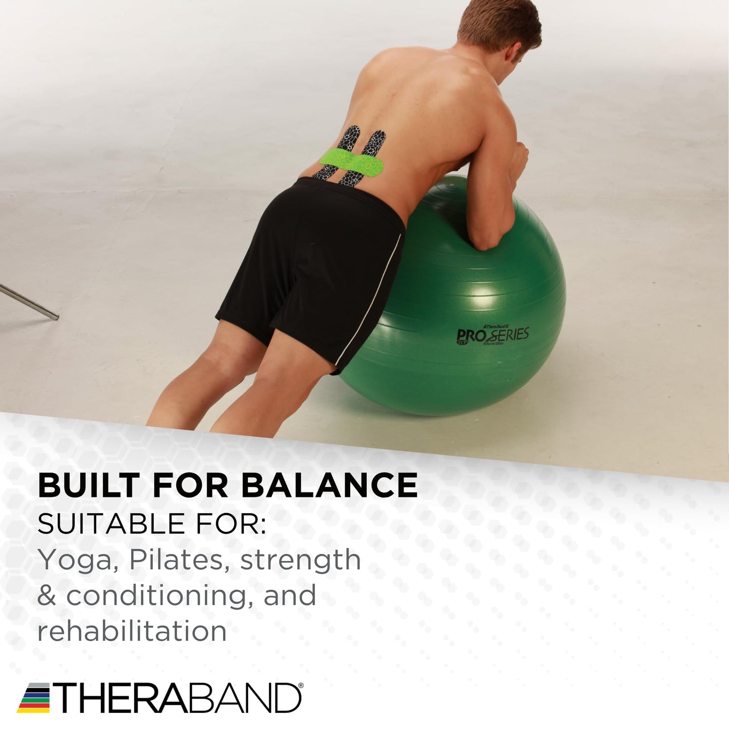 TheraBand Exercise Ball, Professional Series Stability Ball with 65 cm Diameter for Athletes 5'7" to 6'1" Tall, Slow Deflate Fitness Ball for Improved Posture, Balance, Yoga, Pilates, Core, Green