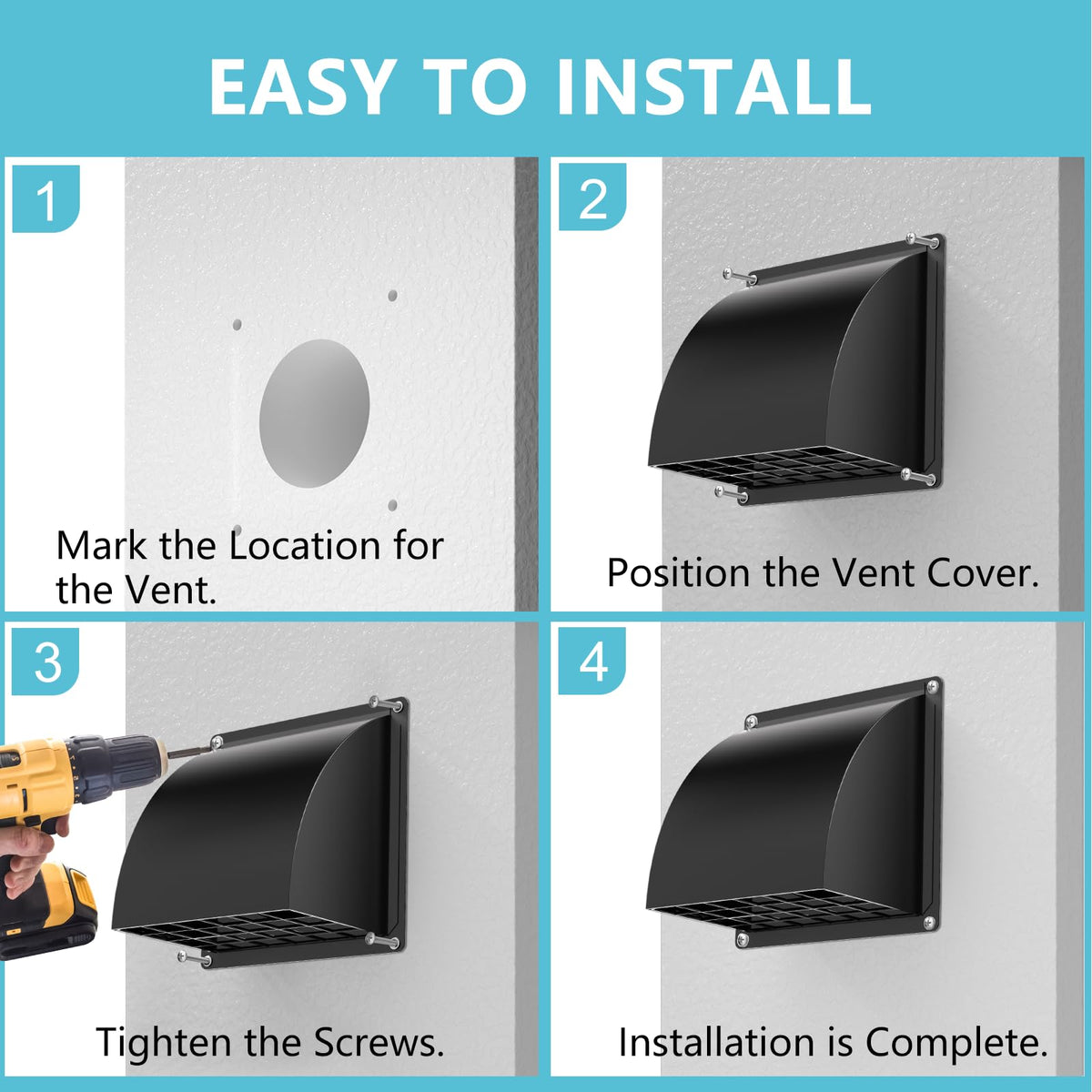 4 Inch Dryer Vent Cover Outside, HG Power Metal Wall Vent Cover with Removable Screen & Cushioned Non-Return Flap, Air Vent for House, Range Hood, AC, Opening Diameter: 3.81" Black