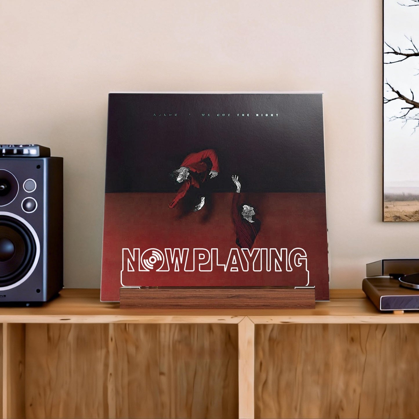 Rodioer Now Playing Vinyl Record Stand with Adjustable Brightness, 5mm Acrylic & Wood Base Desktop Holder for 12" Vinyls, Gift for Music Lovers