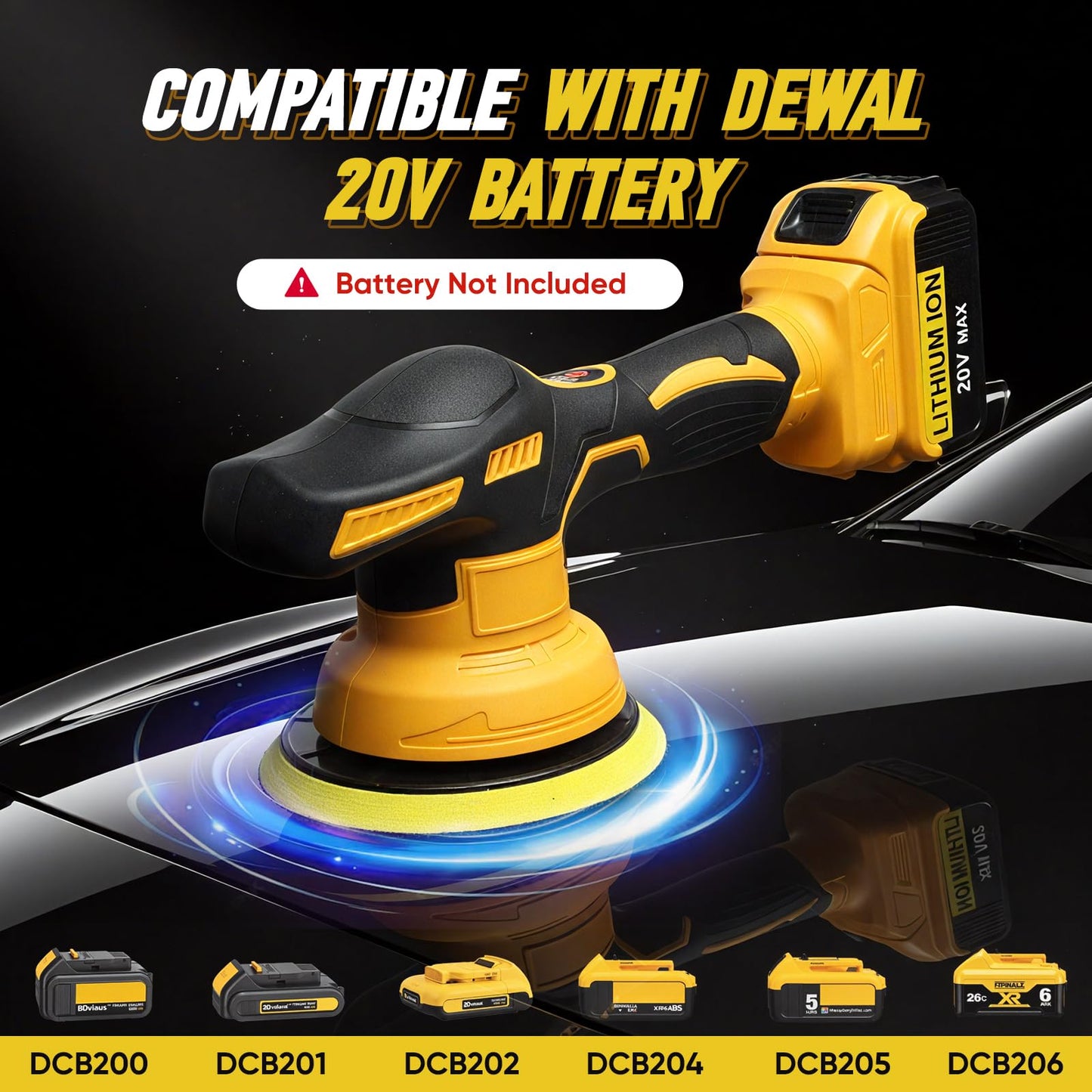 CHUFA Cordless Car Buffer Polisher Kit for Dewalt 20V Battery(Battery Not Included), 8 Variable Speed 5500RPM, 6 in Brushless Dual Action Random Polishing Machine , Orbital Polisher for Car Detailing