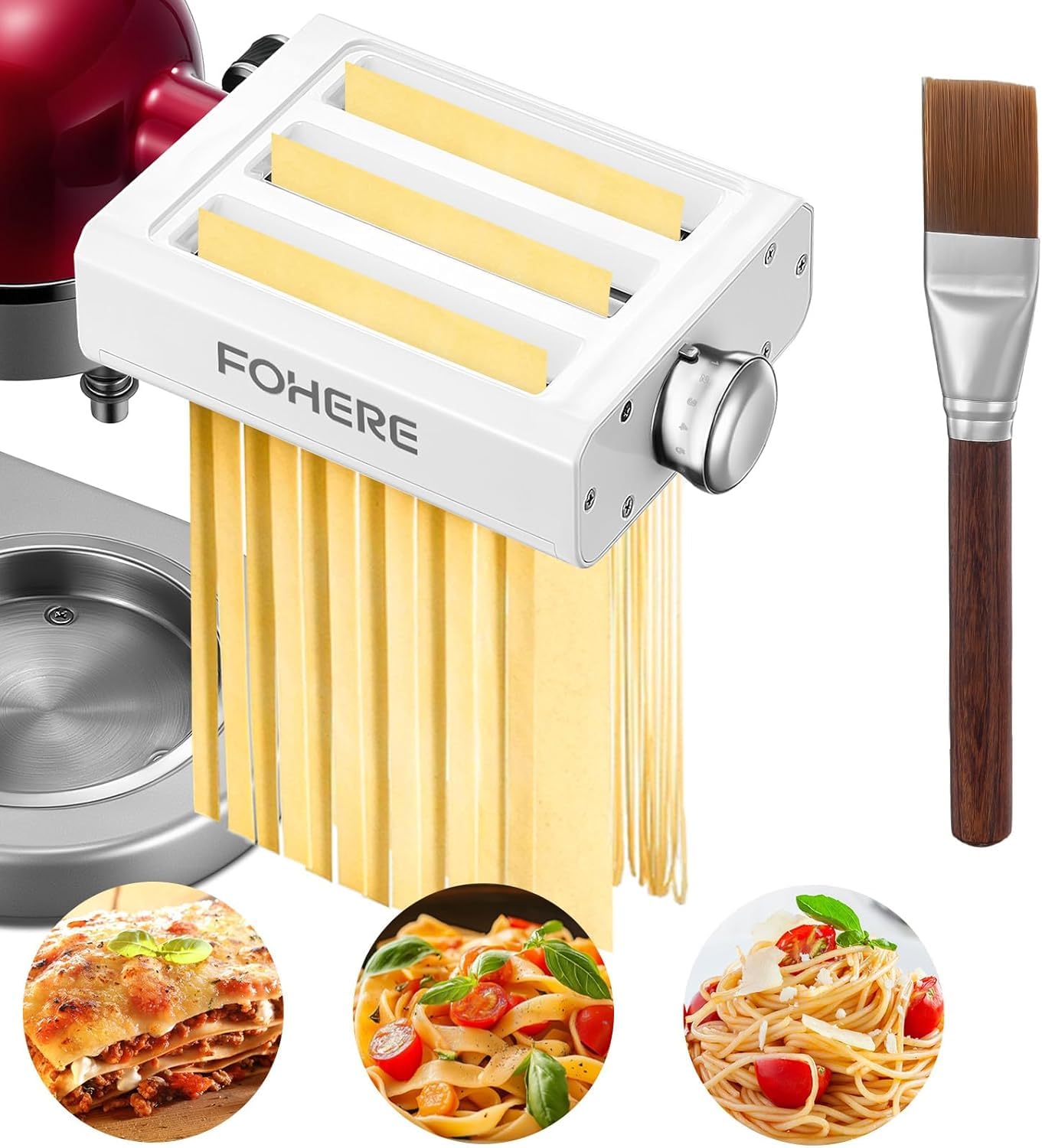 3 in 1 Pasta Maker for KitchenAid, Pasta Attachment Includes Pasta Sheet Roller, Spaghetti Cutter, Fettuccine Cutter, 7 Gears Adjustable Pasta Maker Accessories Pasta Roller & Cutter Set