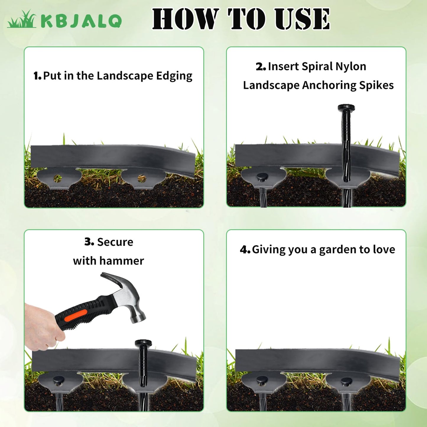 KBJALQ Landscape Edging 2 Inch Tall with Spiral Nylon Anchoring Spikes and Scissors,Plastic Garden Edging Border for DIY Garden,Grass,Lawn Edging,Yard (60 FT)