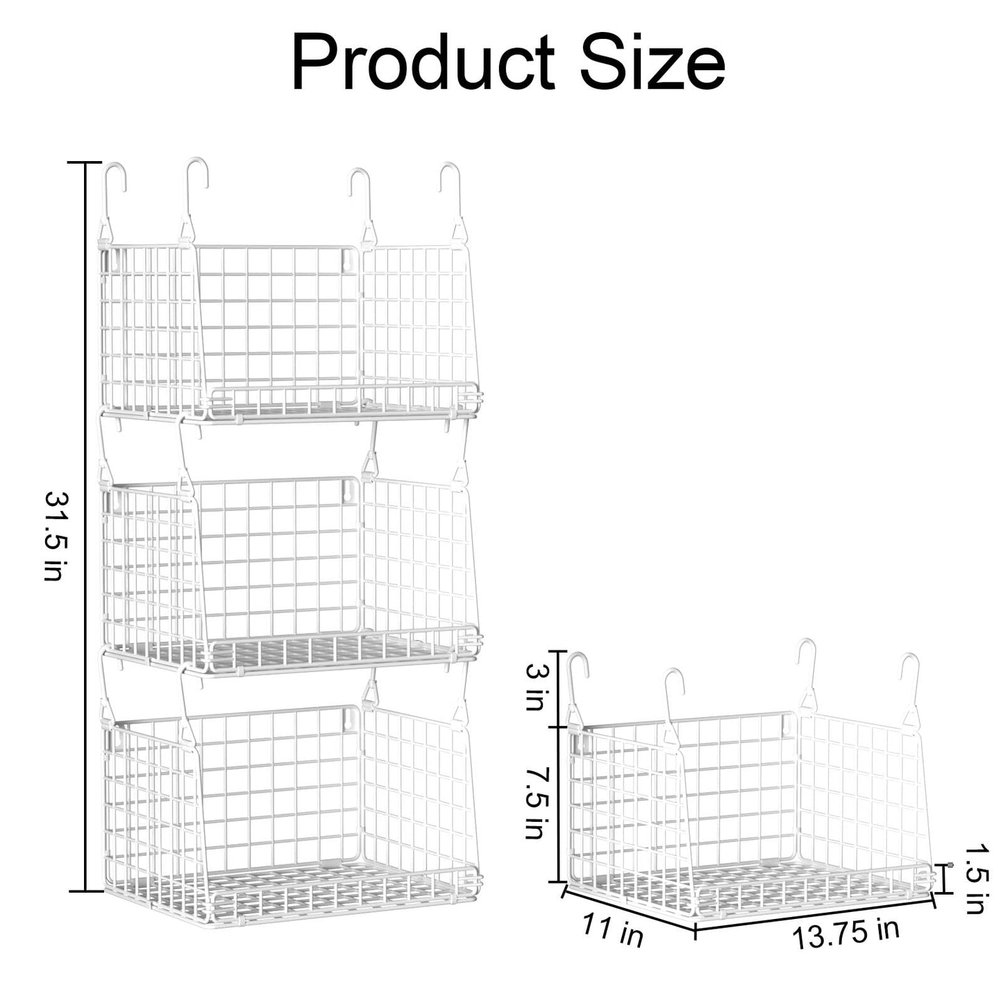 PUPPYCUTE Laundry Room Organization and Storage, Hanging Wire Basket with 360°Rotating Hooks, Over Washer and Dryer Shelves, Laundry Organizers and Storage Basket 3 Pcs, white