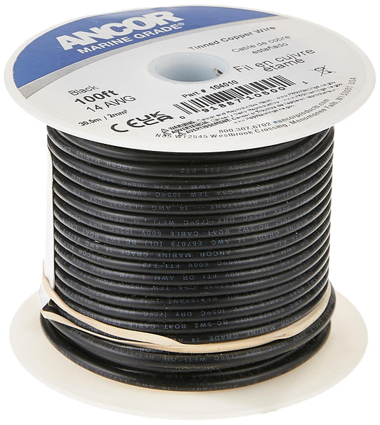 Ancor 104010 Tinned Copper Wire, 14 AWG (2mm2), Black - 100ft