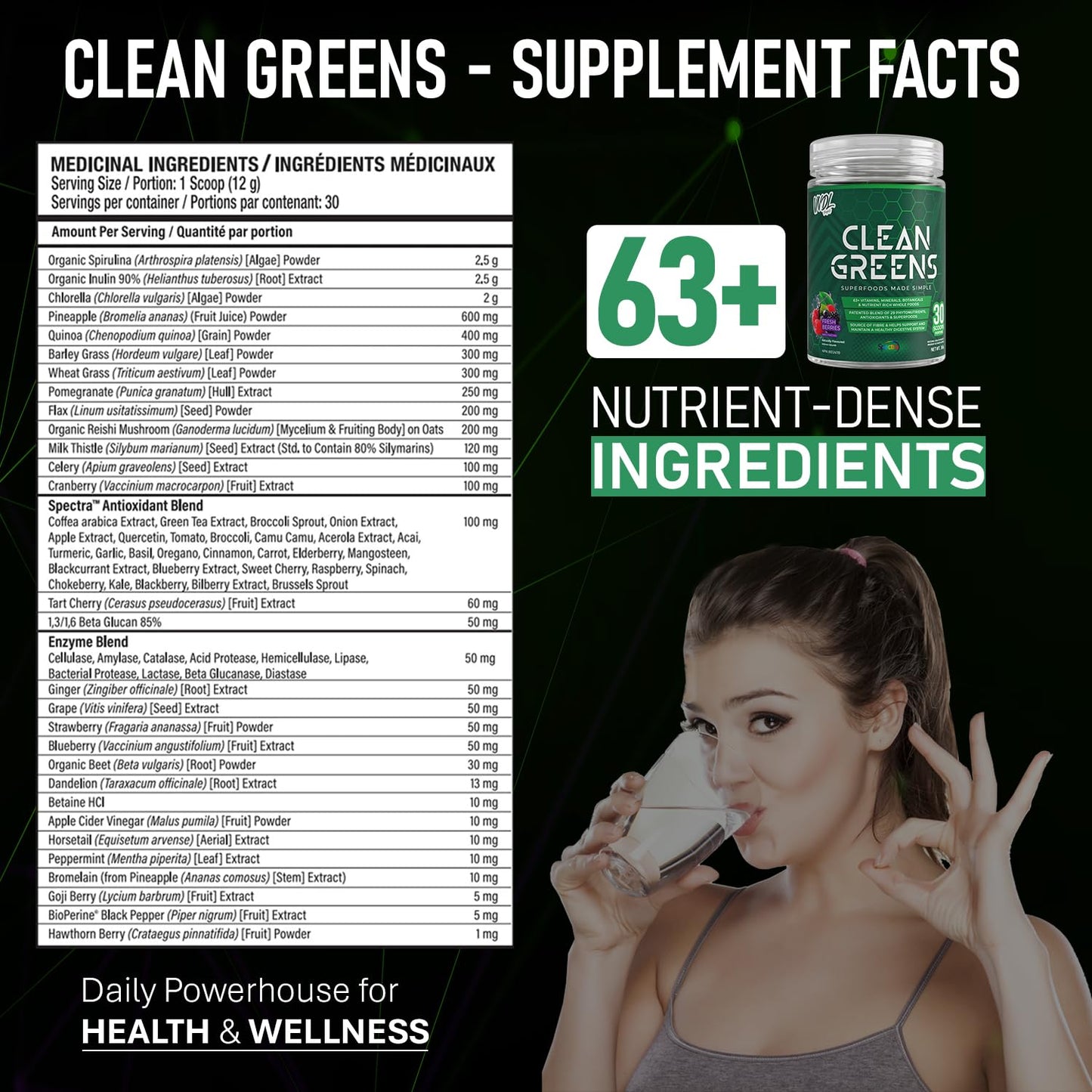 Clean Greens - Superfoods Made Simple | 63+ Vitamins, Minerals, Botanicals, & Nutrient Rich Whole Foods | Boost Energy, Immunity, & Digestion. 30 Servings - Fresh Berries