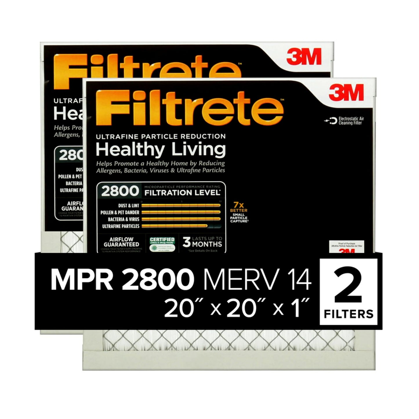 Filtrete 20x20x1 MPR 2800 Ultrafine Particle Reduction AC Furnace Air Filter, 2-Pack