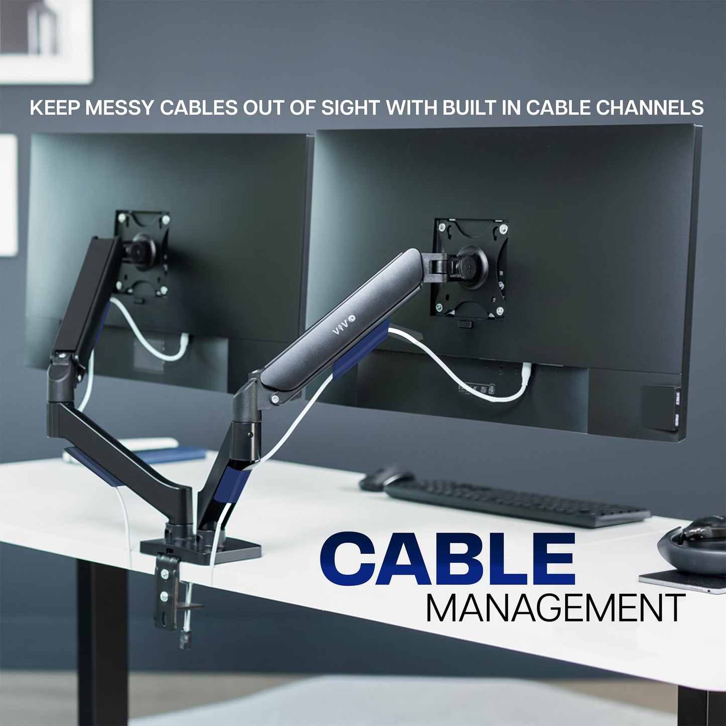 VIVO Dual Monitor up to 32 inches and 19.8 lbs per Screen, Pneumatic Arm Desk Mount, Articulating Counterbalance, VESA Stand, Classic, STAND-V002O