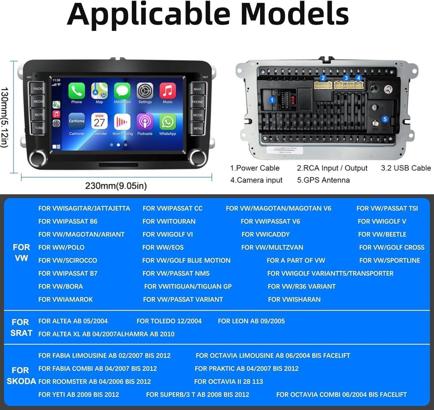 (4G RAM 64G ROM) Car Radio for VW Passat MK5 MK6 Jetta Golf tiguan, Android 13 7 Inch 5G WiFi Volkswagen Stereo Support Carplay/Android Auto,GPS Navigation with Bluetooth,Backup Camera,SWC/FM Radio