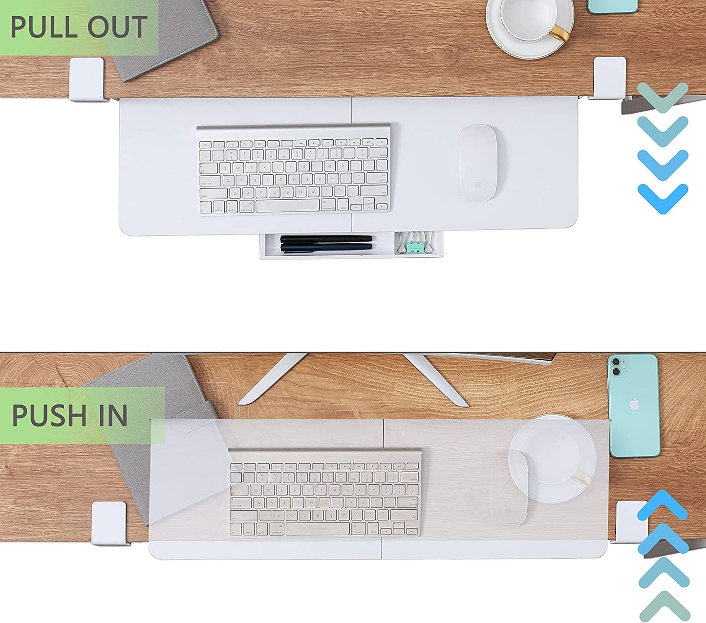 ETHU Keyboard Tray, 26.77" X 11.81" Large Size Keyboard Tray Under Desk with C Clamp-on Mount Easy to Install, Computer Keyboard Stand for Home and Office Wood