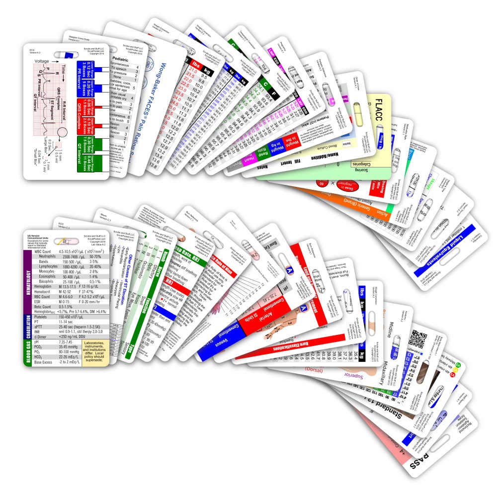 Scrubs and Stuff LLC Comprehensive Vertical Badge Card Reference Set - 30 Cards