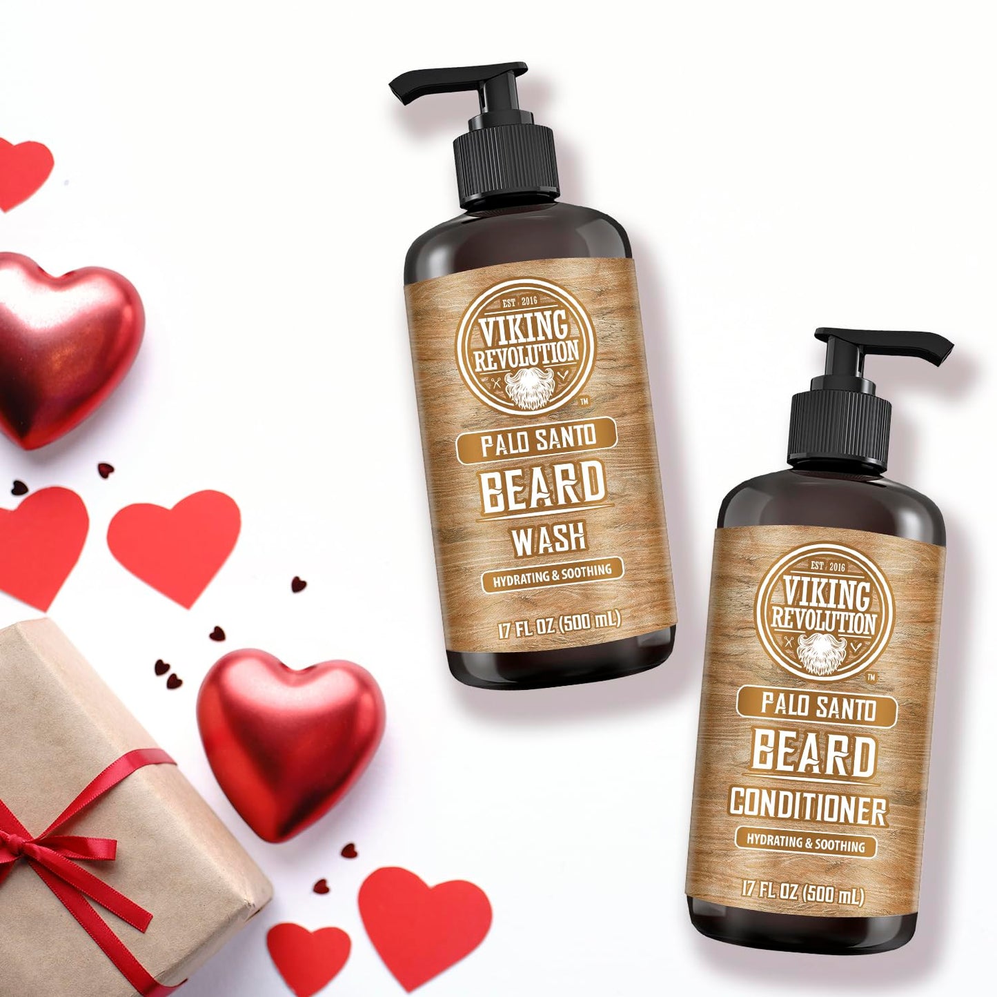Viking Revolution - Beard Wash & Beard Conditioner Set With Argan & Jojoba Oil - Softens & Strengthens - Beard Shampoo & Conditioner - Palo Santo - 500 ml x 2