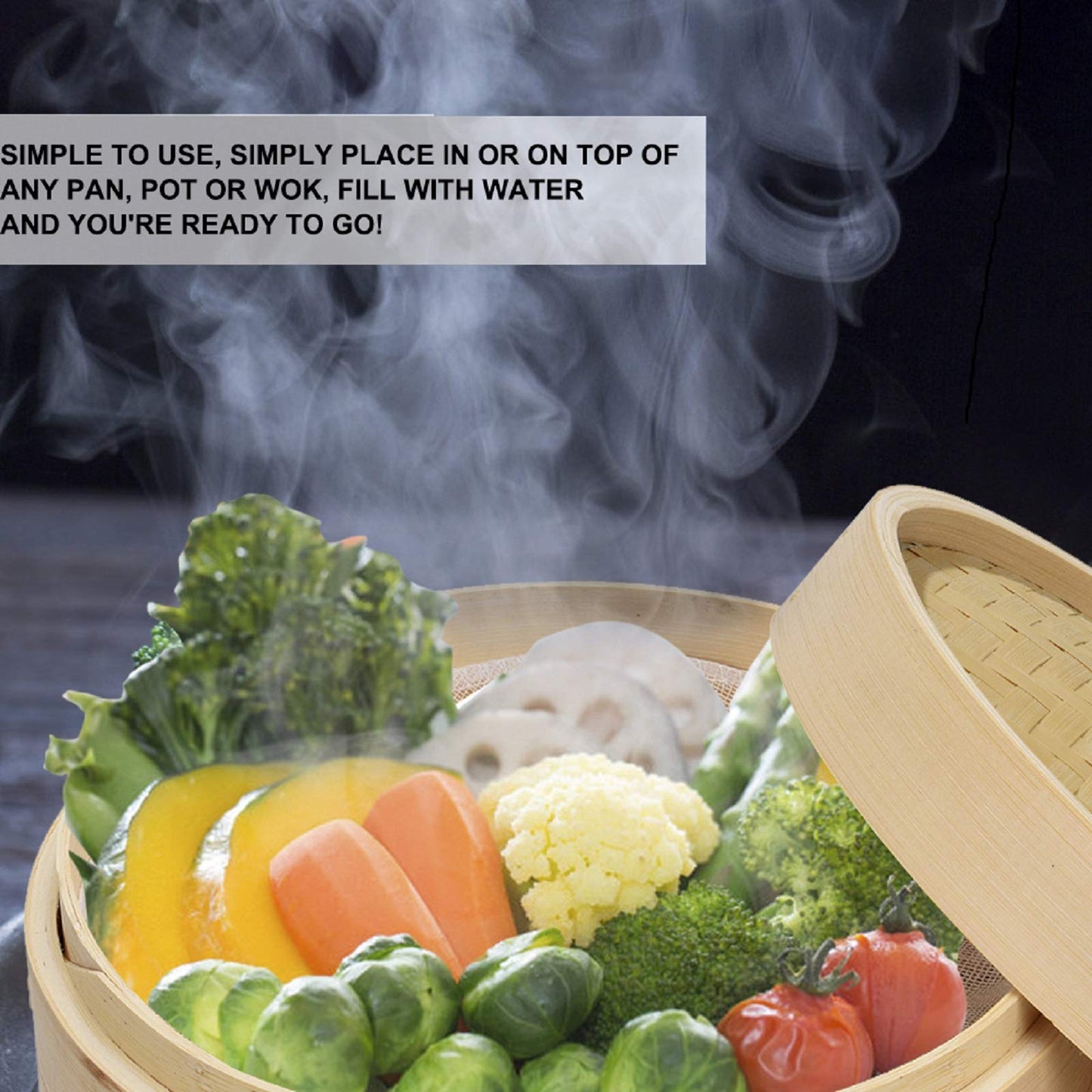 Bamboo Steamer 10 Inch, 2 Tier Steamer Basket & Lid, Dumpling Steamers, Dim Sum Chinese Steam Baskets with Round shape Mesh Non-stick Pad, Steaming for Vegetables, Bao Bun, Rice, Chicken, Fish & Meat