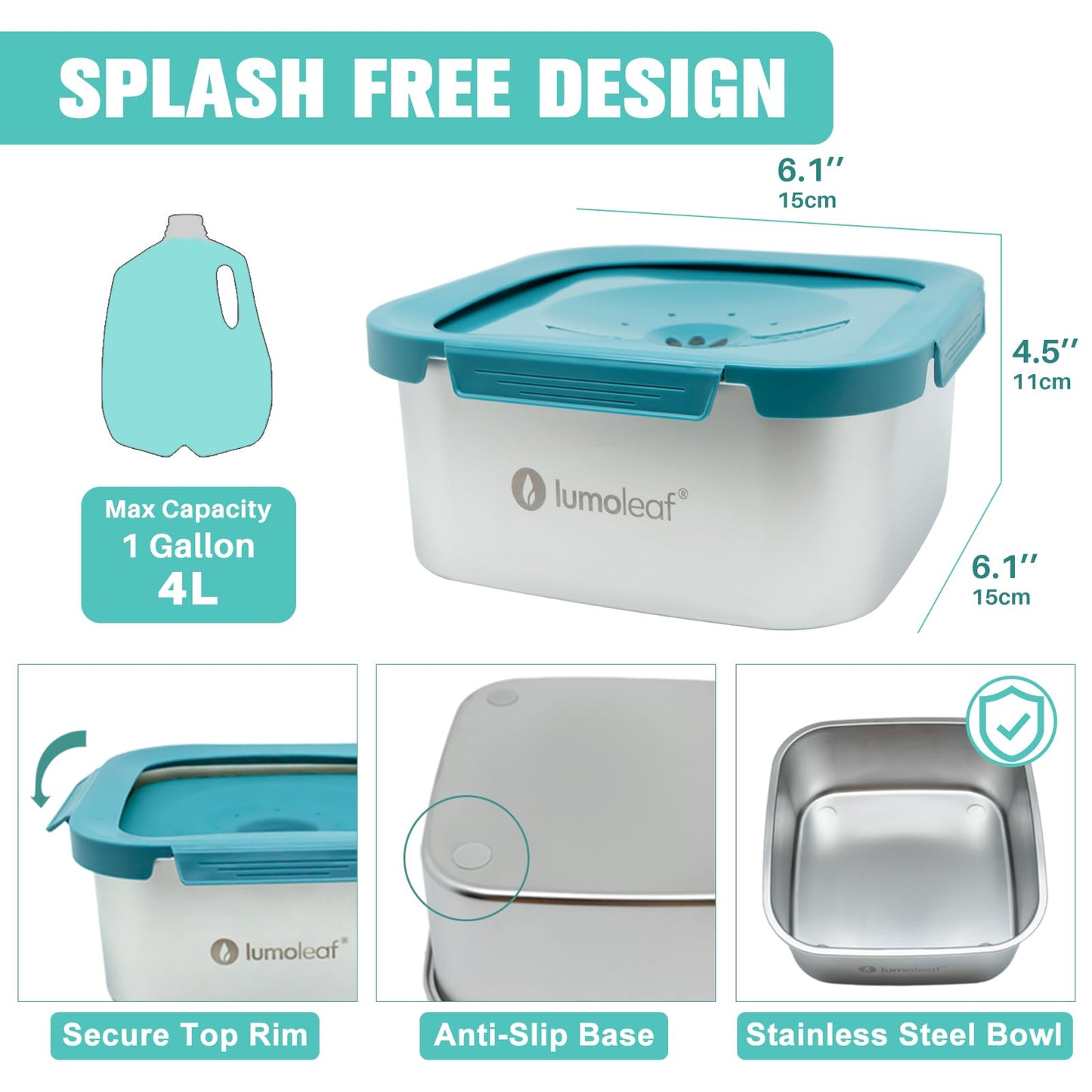 LumoLeaf Dog Water Bowl, Splash-Free Pet Slow Water Feeder Bowl, No Spill Dog Bowl, Vehicle Carried Water Bowl for Dogs Cats Pets (4L Blue)