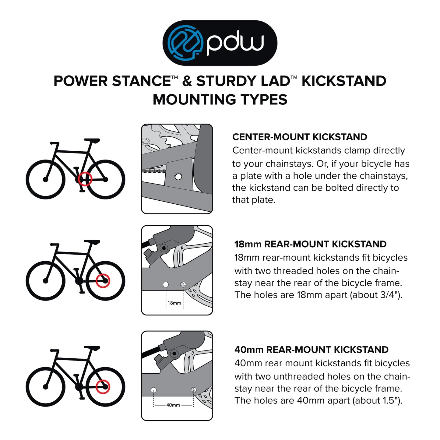 Portland Design Works Power Stance Bicycle Kickstand - E-Bike Accessories, Kick Stands for Adults Bikes, Rear Mount 40mm, Silver