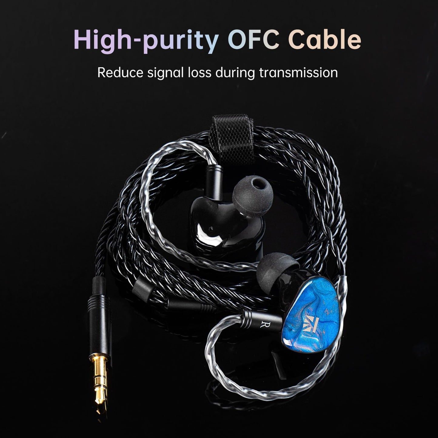 KBEAR KB02 Colorful Resin Shell in Ear Monitor Headphones, Bone Conduction Dynamic Driver Wired Earbuds, IEM Headphones HiFi Earphones with 2Pin 4N OFC Cable 3.5mm Plug for Singers Musicians, Blue