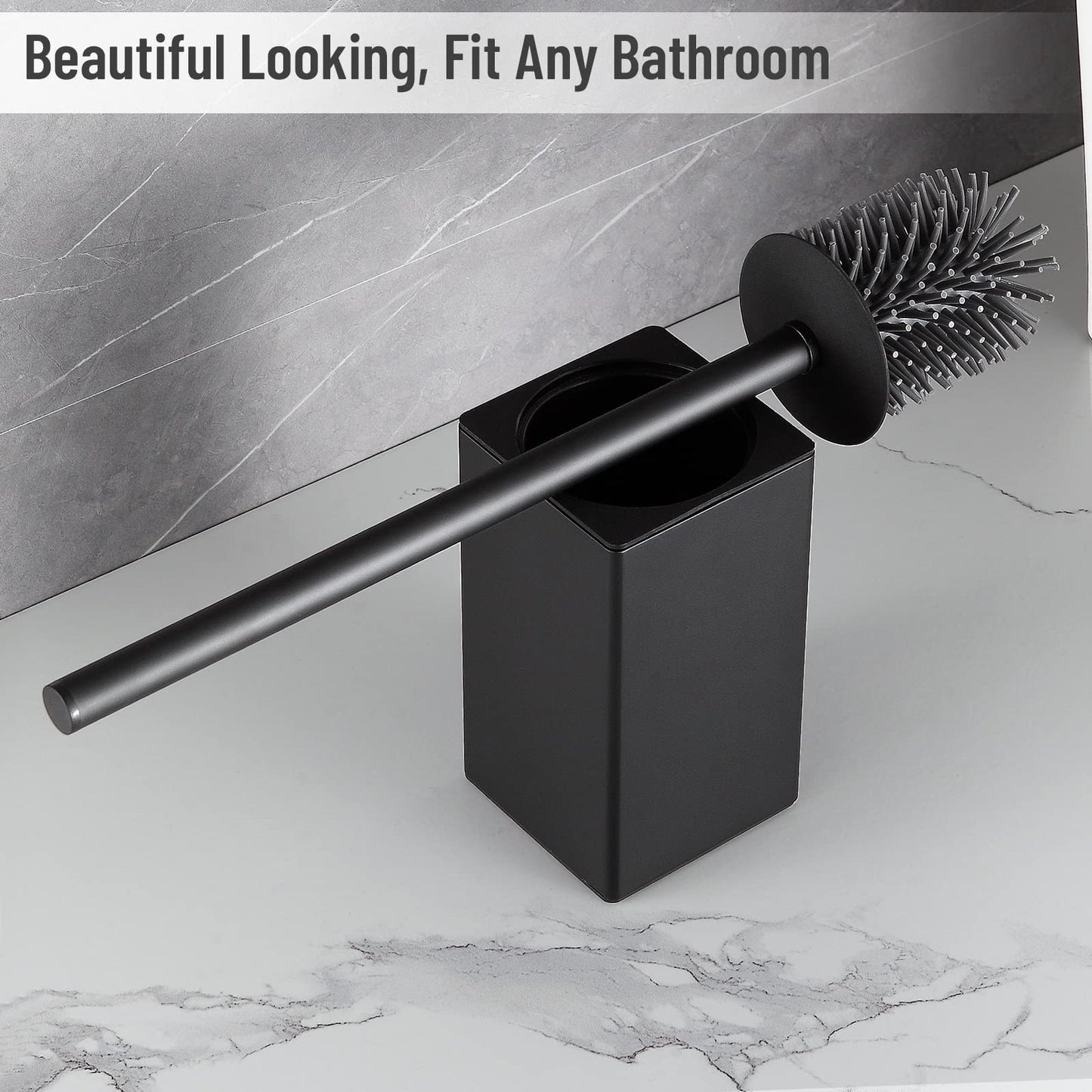 BVL Toilet Brush and Holder Black Toilet Bowl Brush for Ceaning with Stainless Steel Handle Freestanding