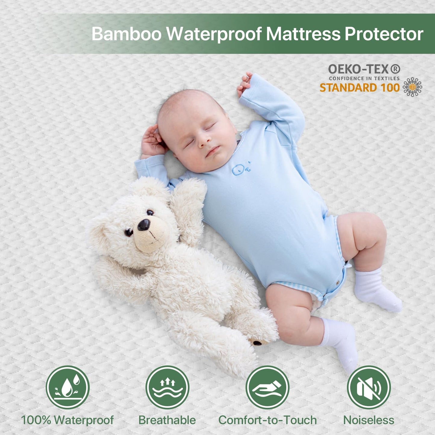 TASTELIFE Bamboo Mattress Protector Queen Size 100% Waterproof 3D Air Fabric Cooling Mattress Cover with 8”-21” Deep Pocket Soft Breathable Noiseless Bed Protector