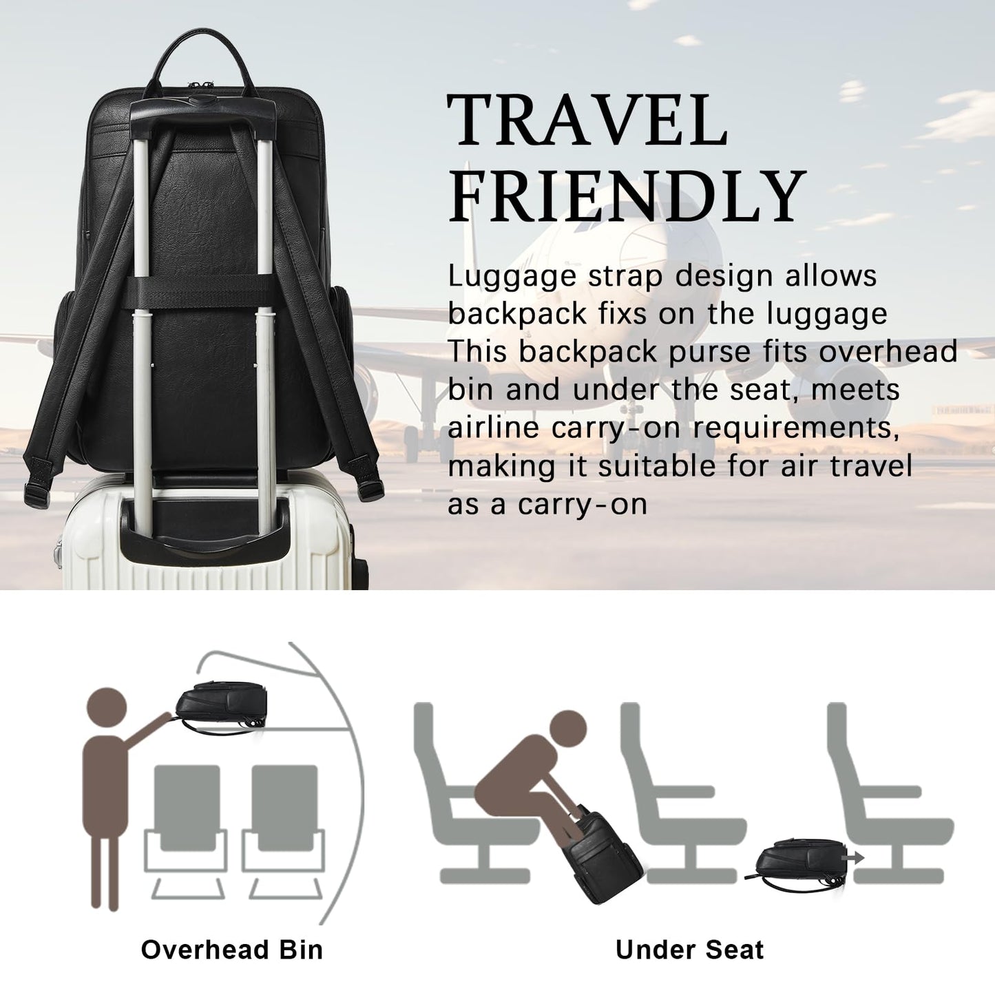 Shrrie Leather Laptop Backpack for Women with 17 inch Vegan Leather Computer Backpack Purse for Travel College Work