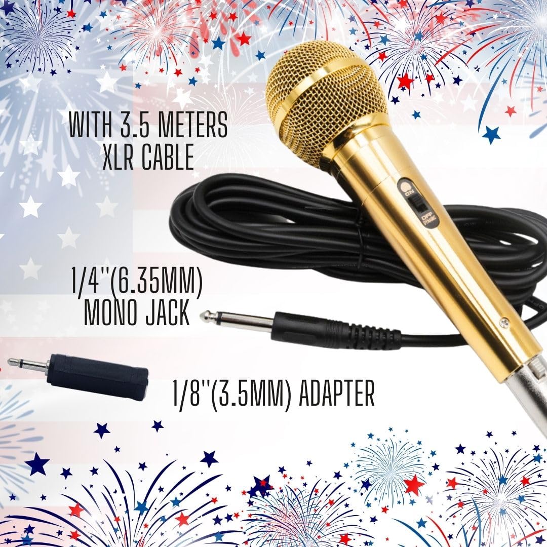 RhymKawa Sparkle Gold Cardioid Dynamic Vocal Wire Microphone with 10FT XLR Cable
